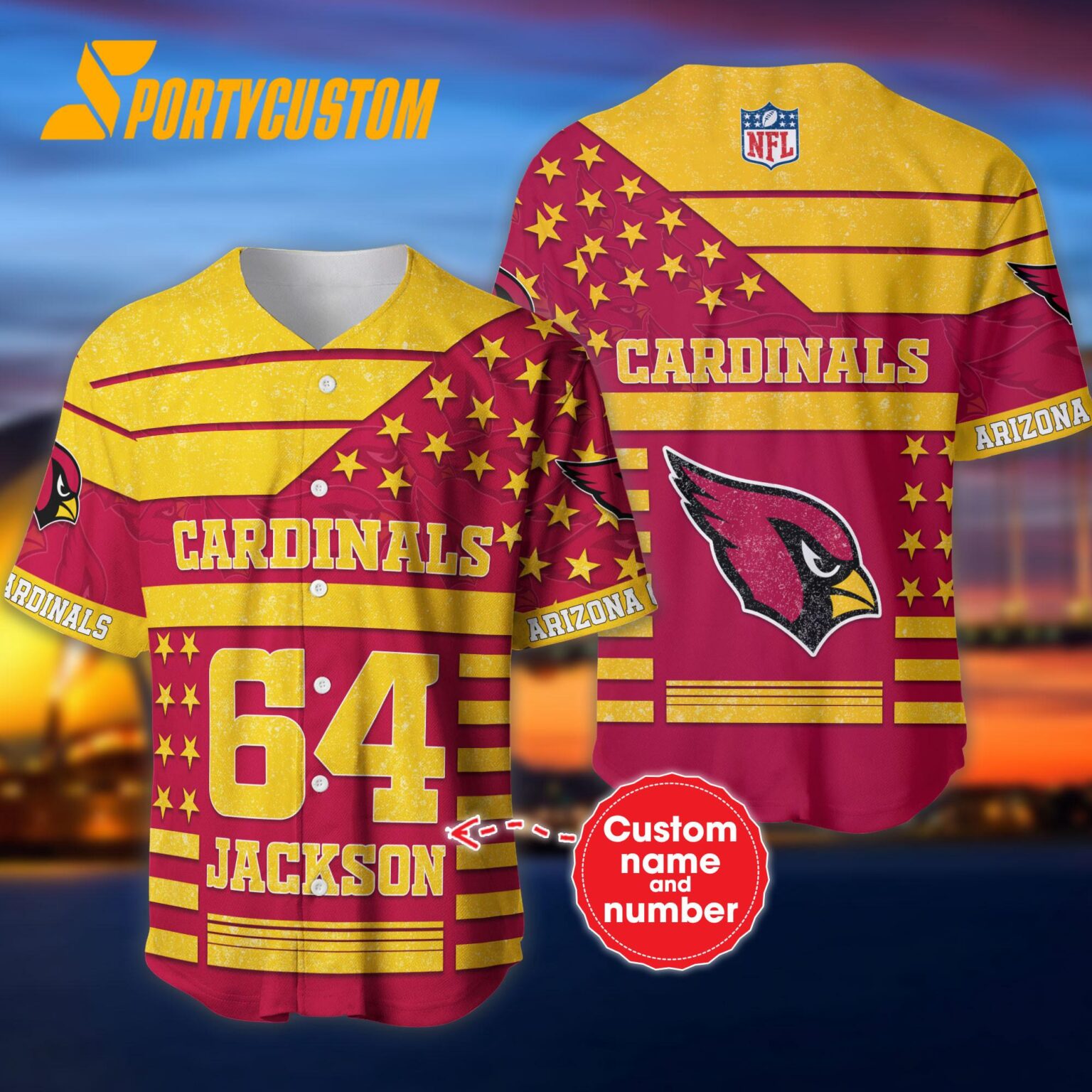NFL Arizona Cardinals Personalized American Flag Baseball Jersey