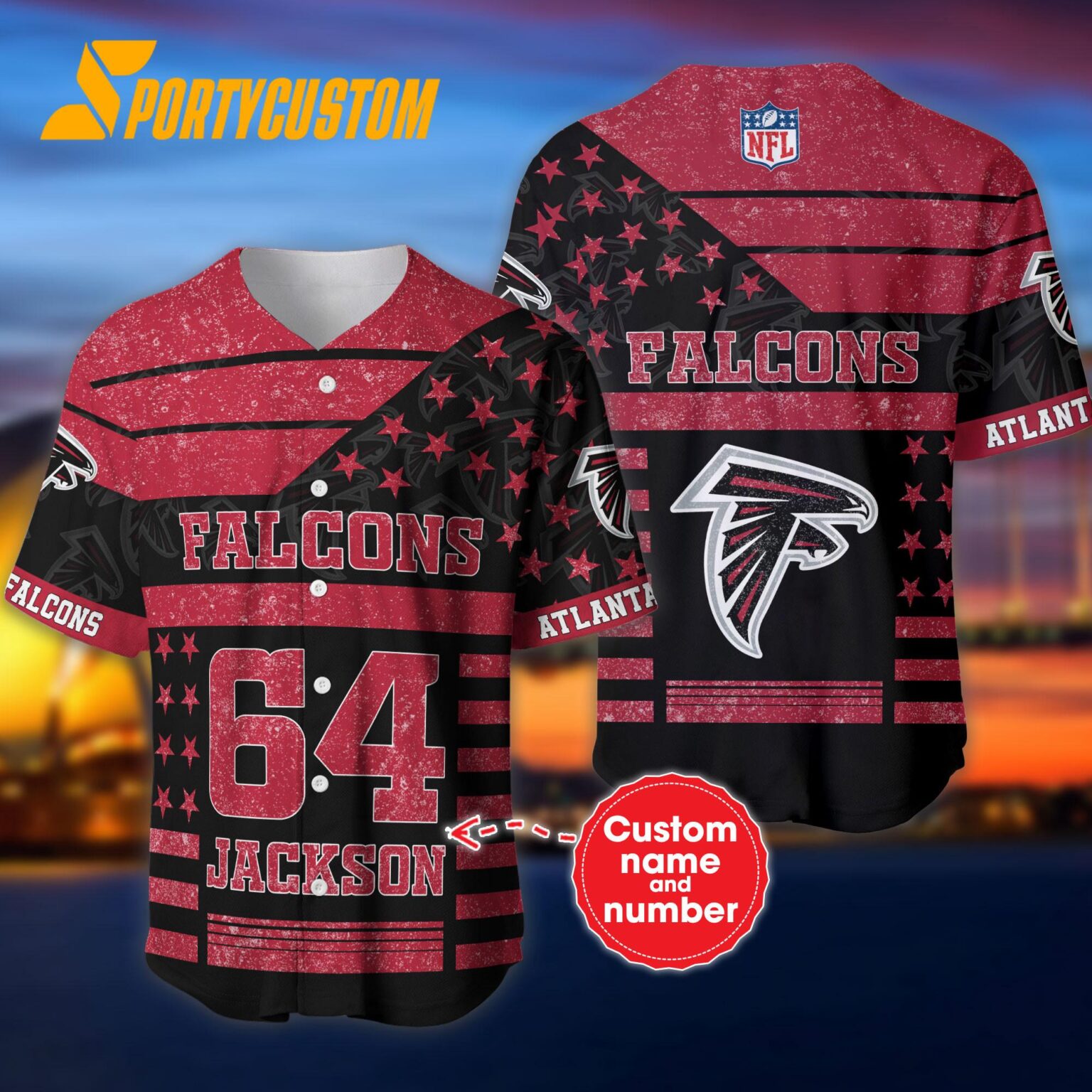 NFL Atlanta Falcons Personalized American Flag Baseball Jersey