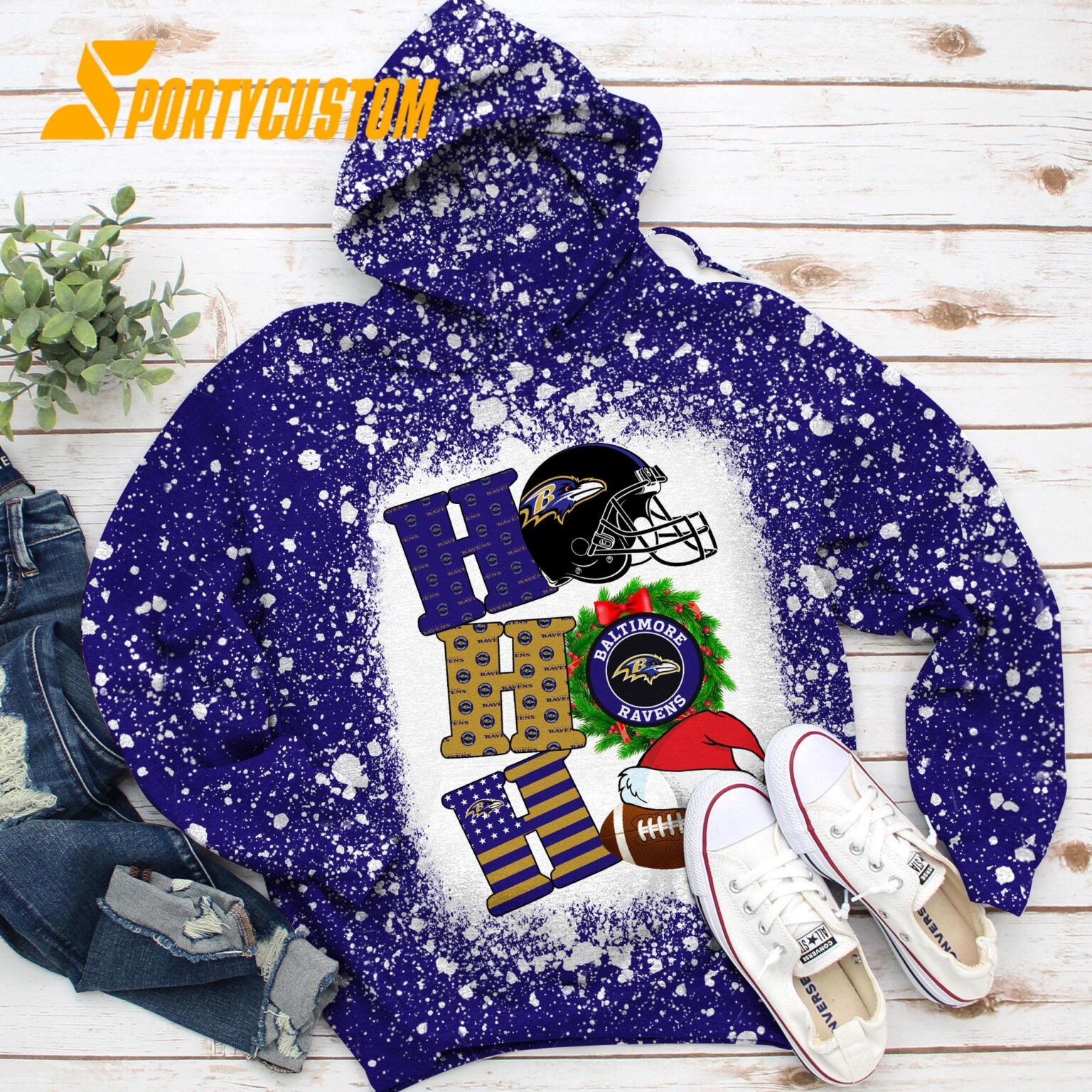 NFL Baltimore Ravens Football Santa Hats HoHoHo Christmas Unisex TShirt, Hoodie, Sweatshirt