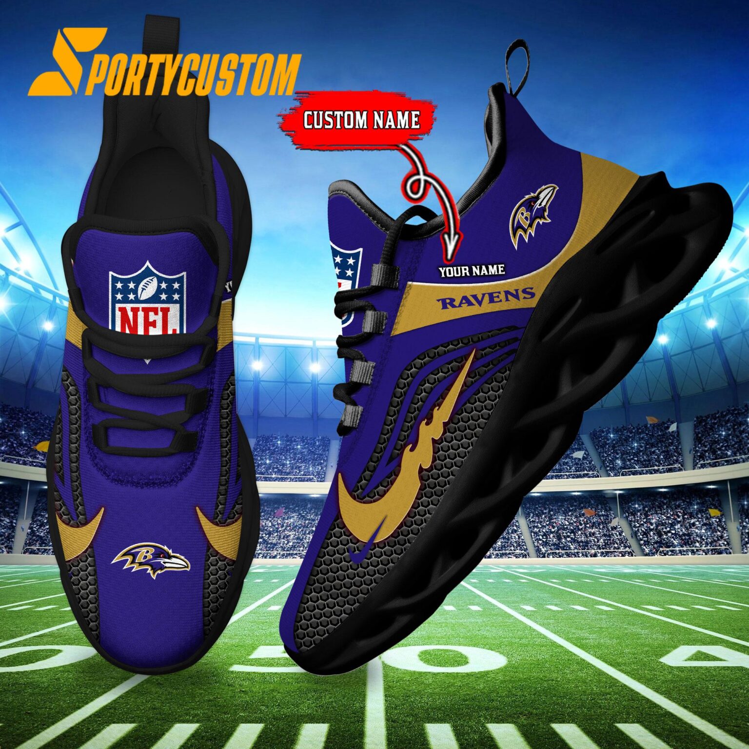 NFL Baltimore Ravens Football Team New Design Max Soul Shoes Sneaker