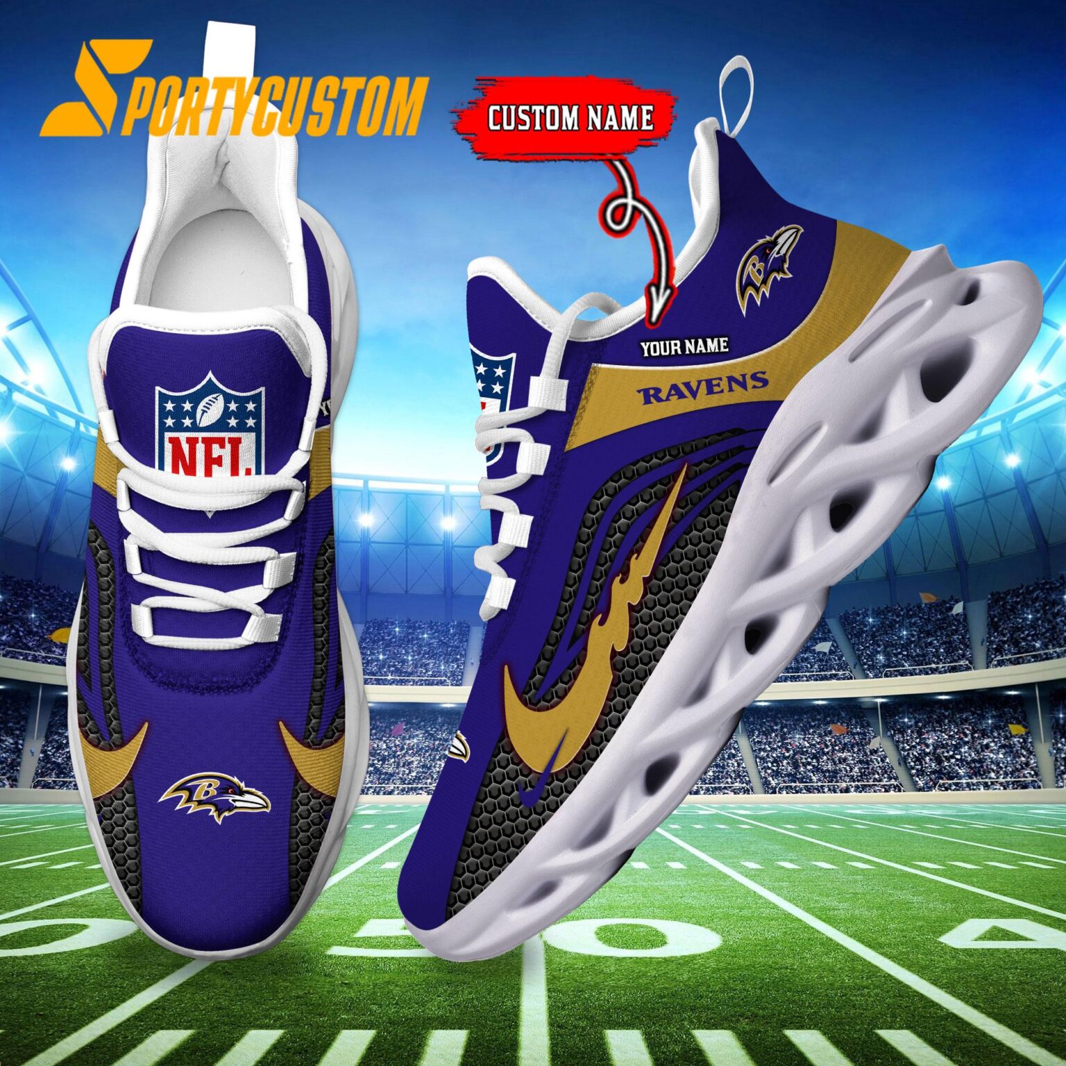 NFL Baltimore Ravens Football Team New Design Max Soul Shoes Sneaker