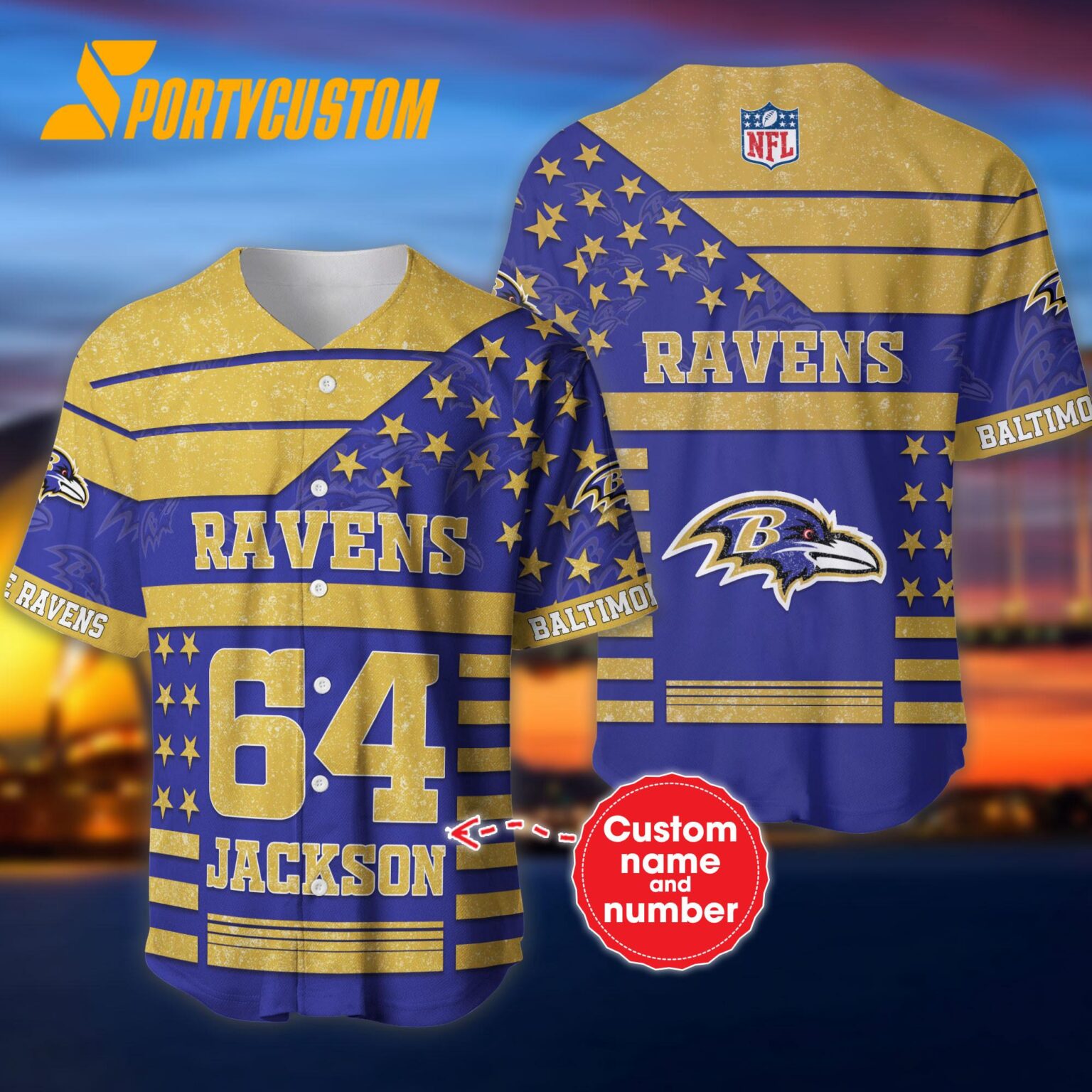 NFL Baltimore Ravens Personalized American Flag Baseball Jersey