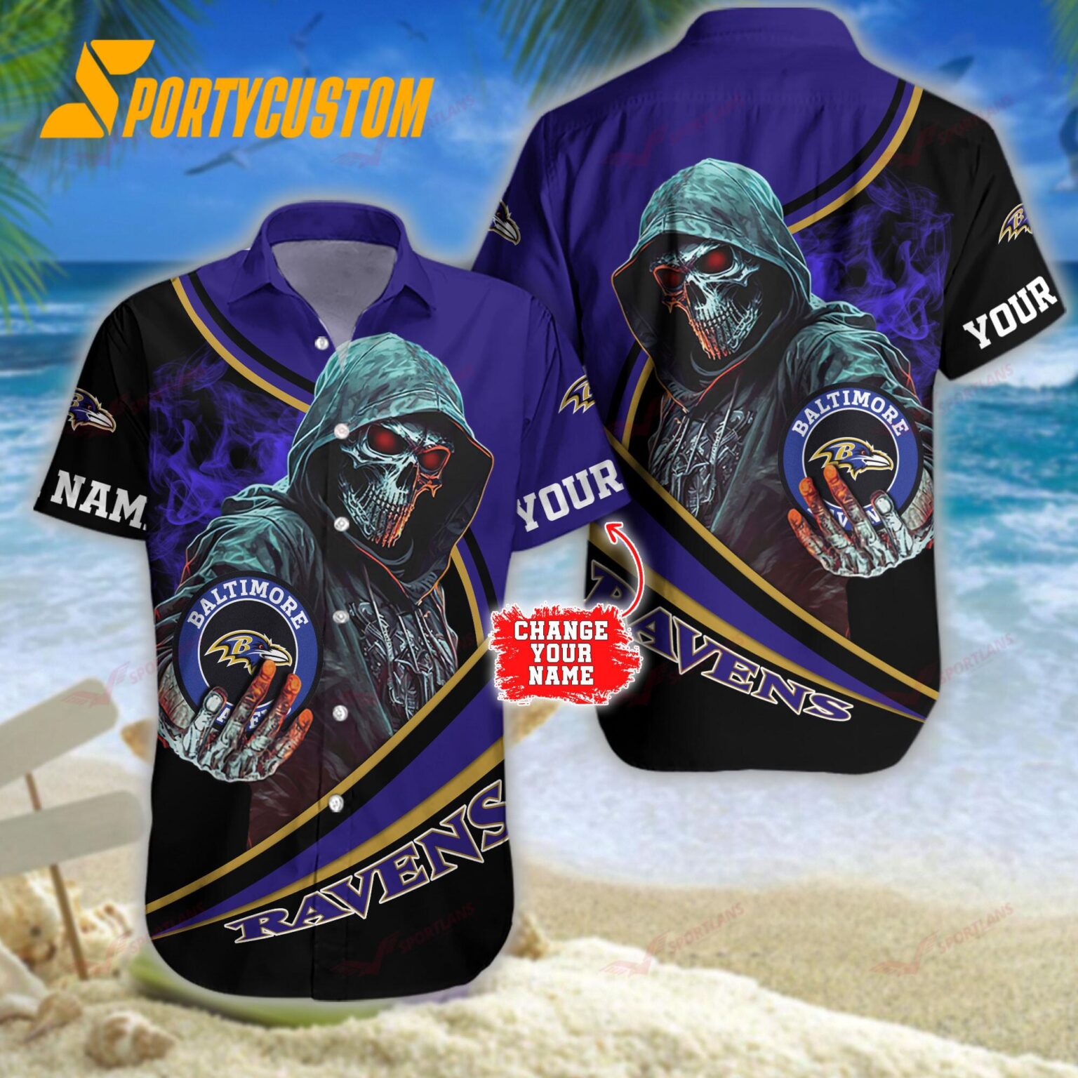 NFL Baltimore Ravens Personalized Skull Football Summer Hawaiian Shirt