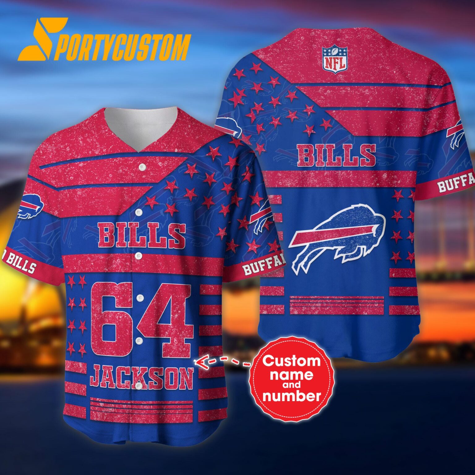 NFL Buffalo Bills Personalized American Flag Baseball Jersey