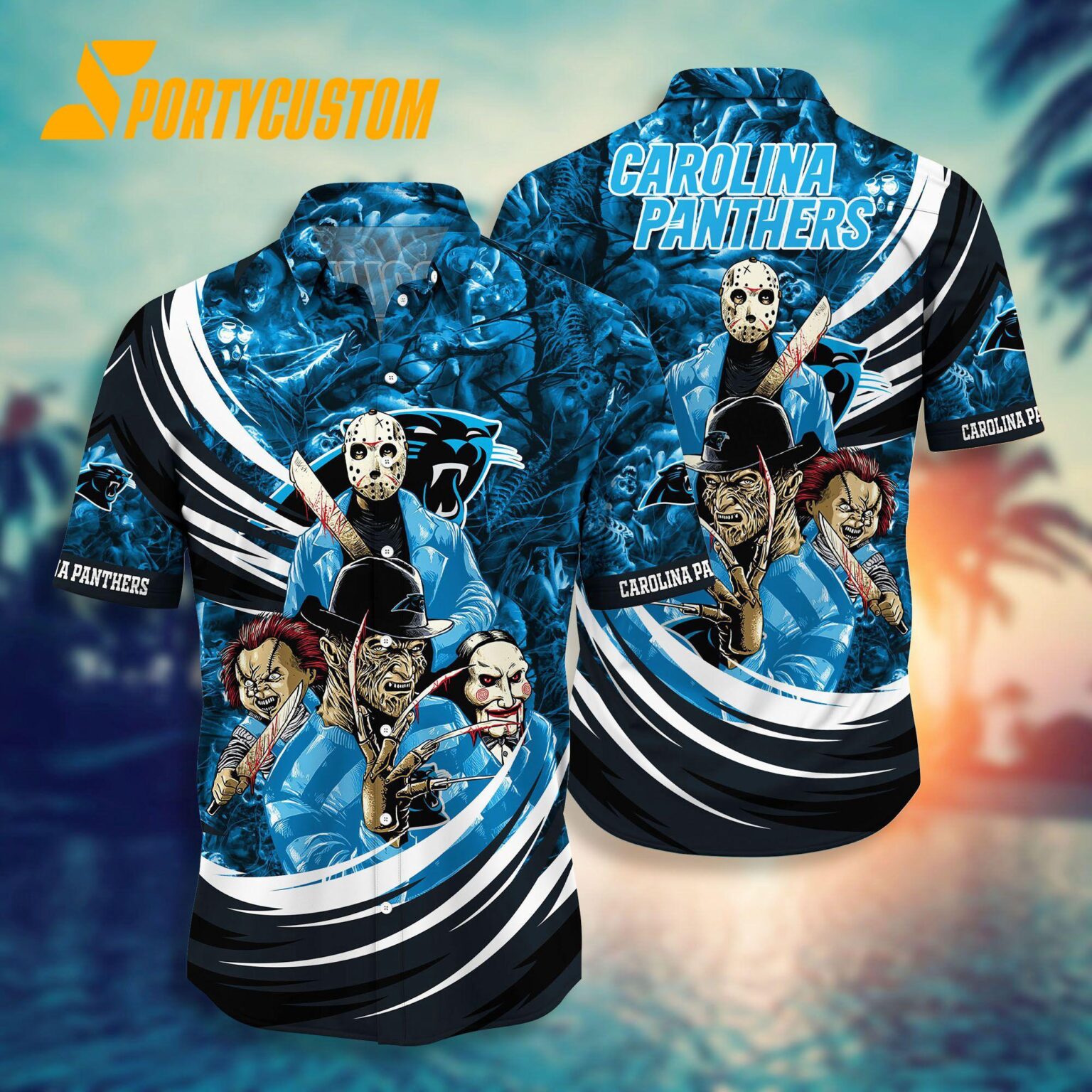 NFL Carolina Panthers Halloween Horror Movies Summer Hawaiian Shirts
