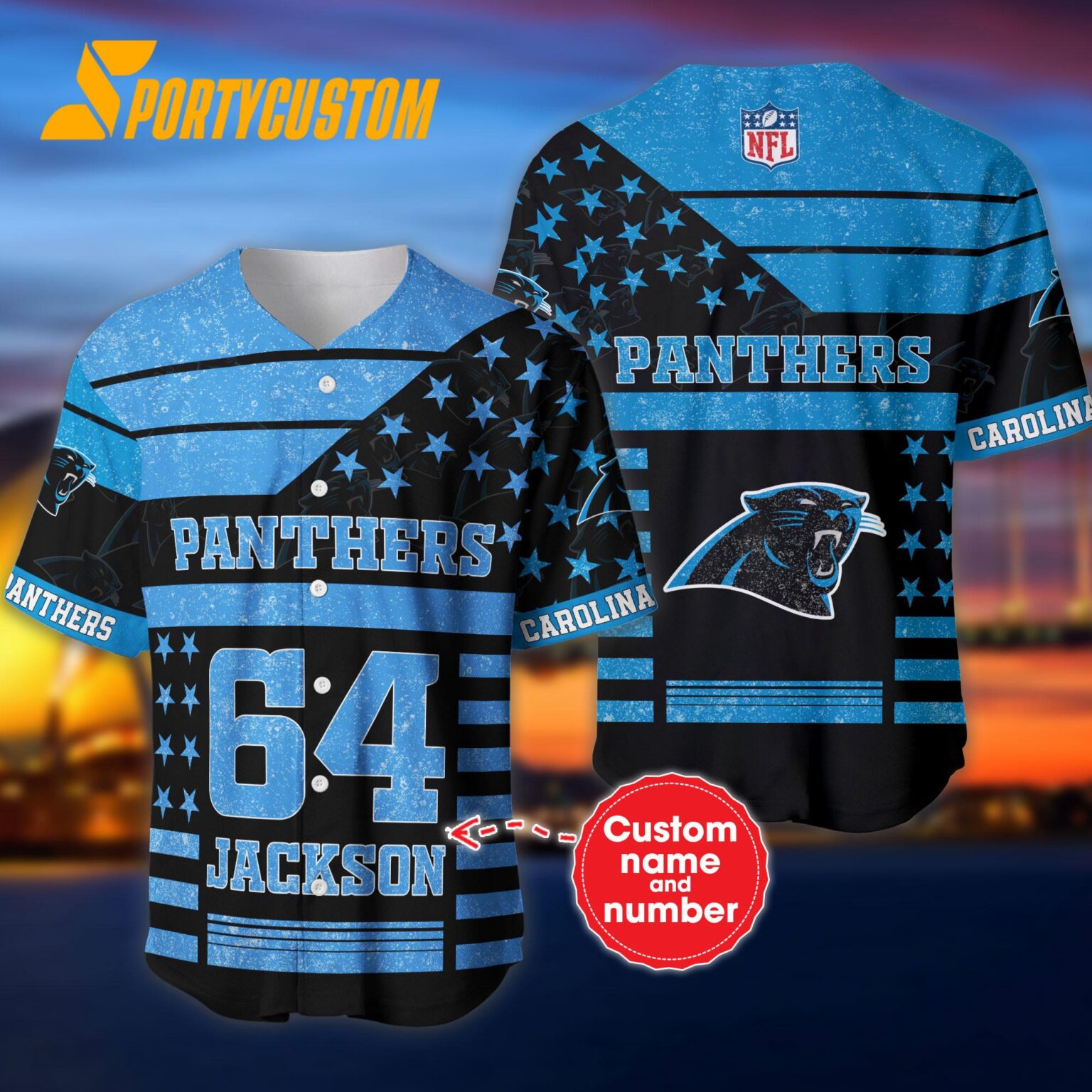 NFL Carolina Panthers Personalized American Flag Baseball Jersey