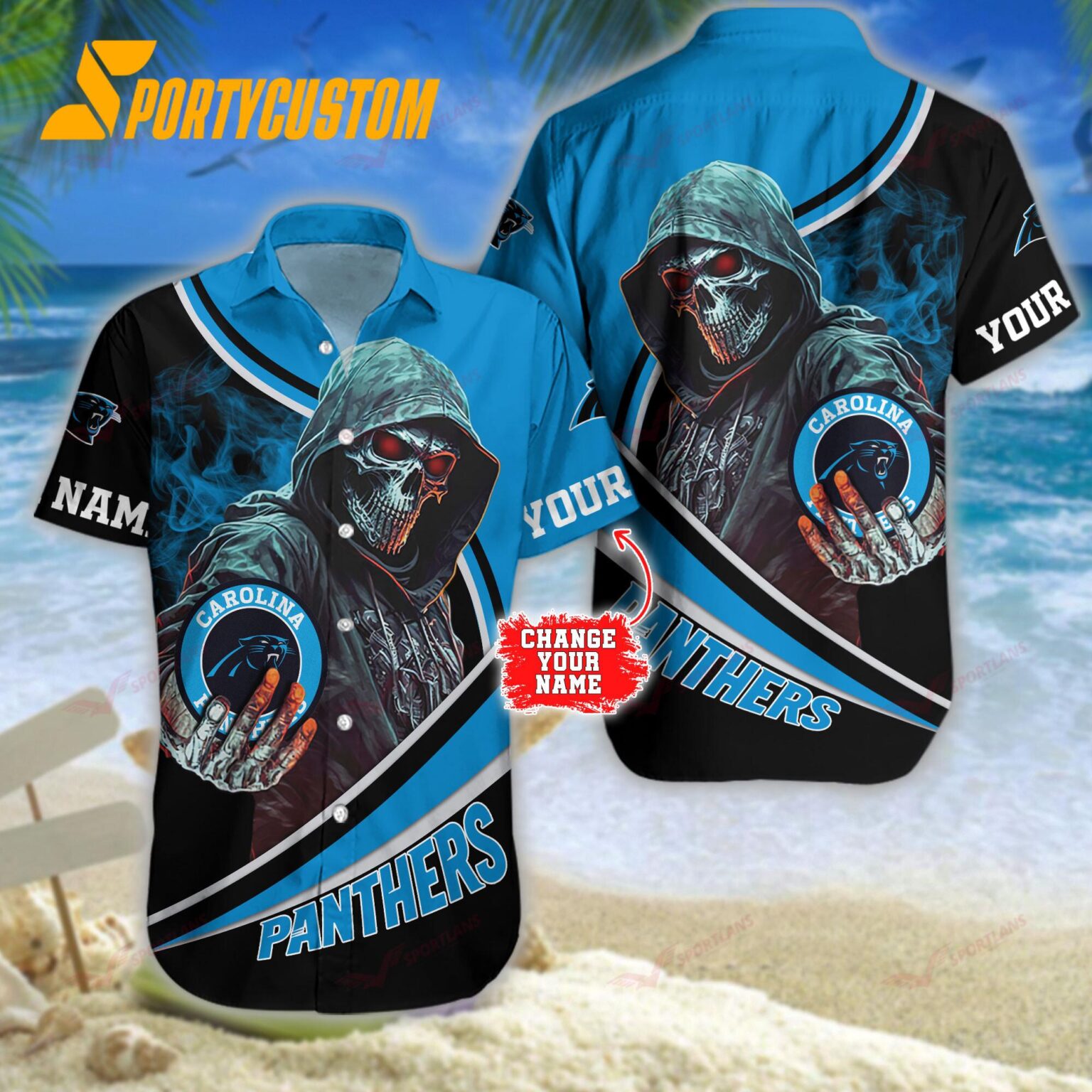 NFL Carolina Panthers Personalized Skull Football Summer Hawaiian Shirt
