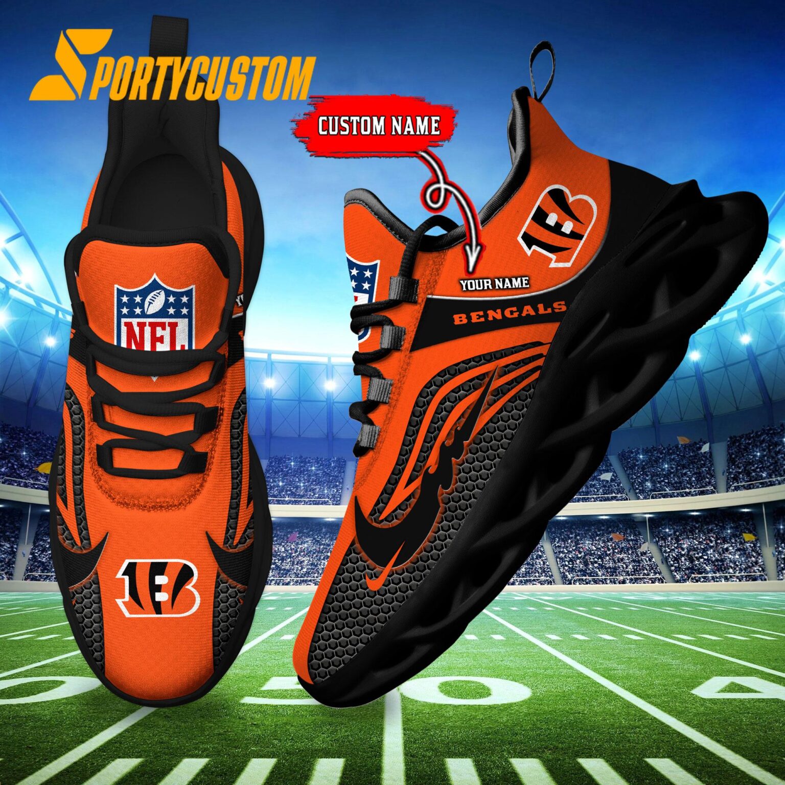 NFL Cincinnati Bengals Football Team New Design Max Soul Shoes Sneaker