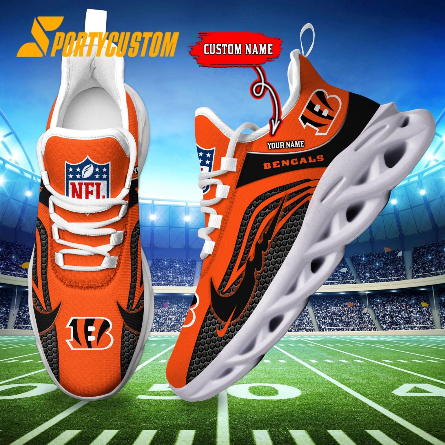 NFL Cincinnati Bengals Football Team New Design Max Soul Shoes Sneaker