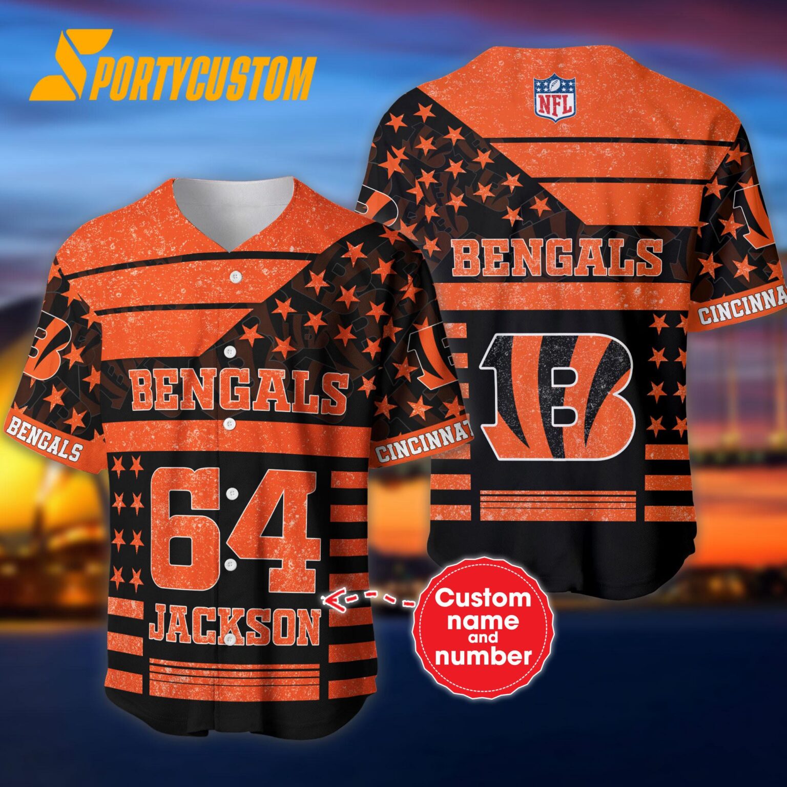 NFL Cincinnati Bengals Personalized American Flag Baseball Jersey