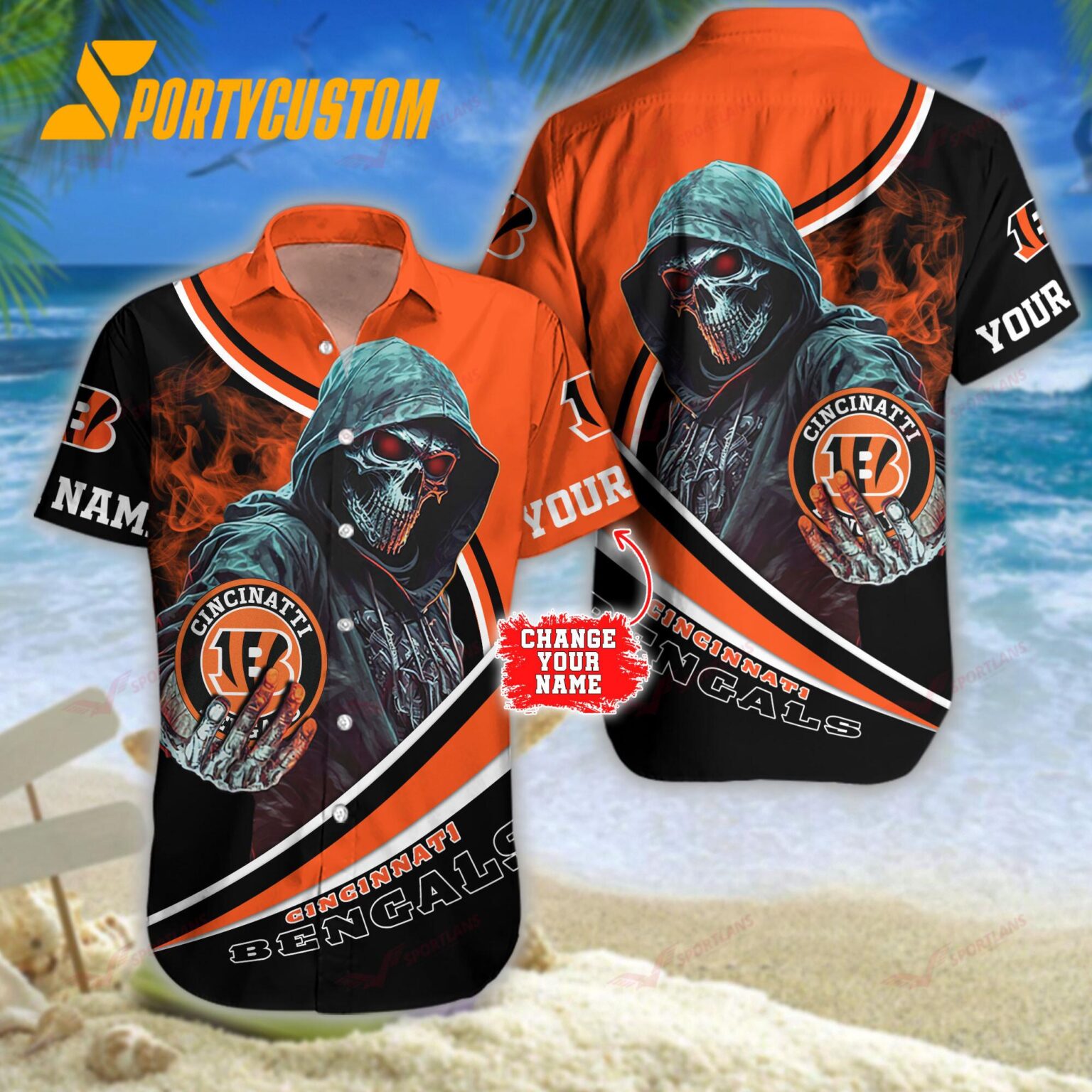 NFL Cincinnati Bengals Personalized Skull Football Summer Hawaiian Shirt