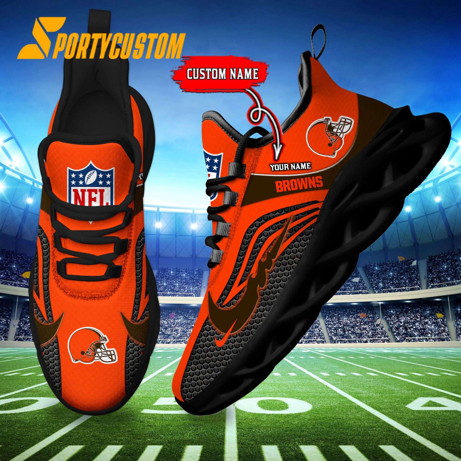 NFL Cleveland Browns Football Team New Design Max Soul Shoes Sneaker