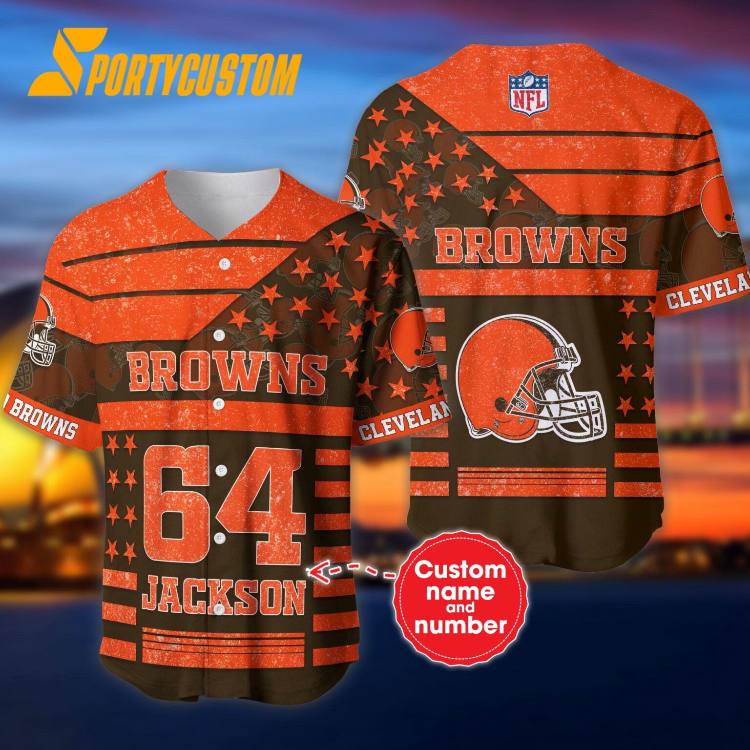 NFL Cleveland Browns Personalized American Flag Baseball Jersey