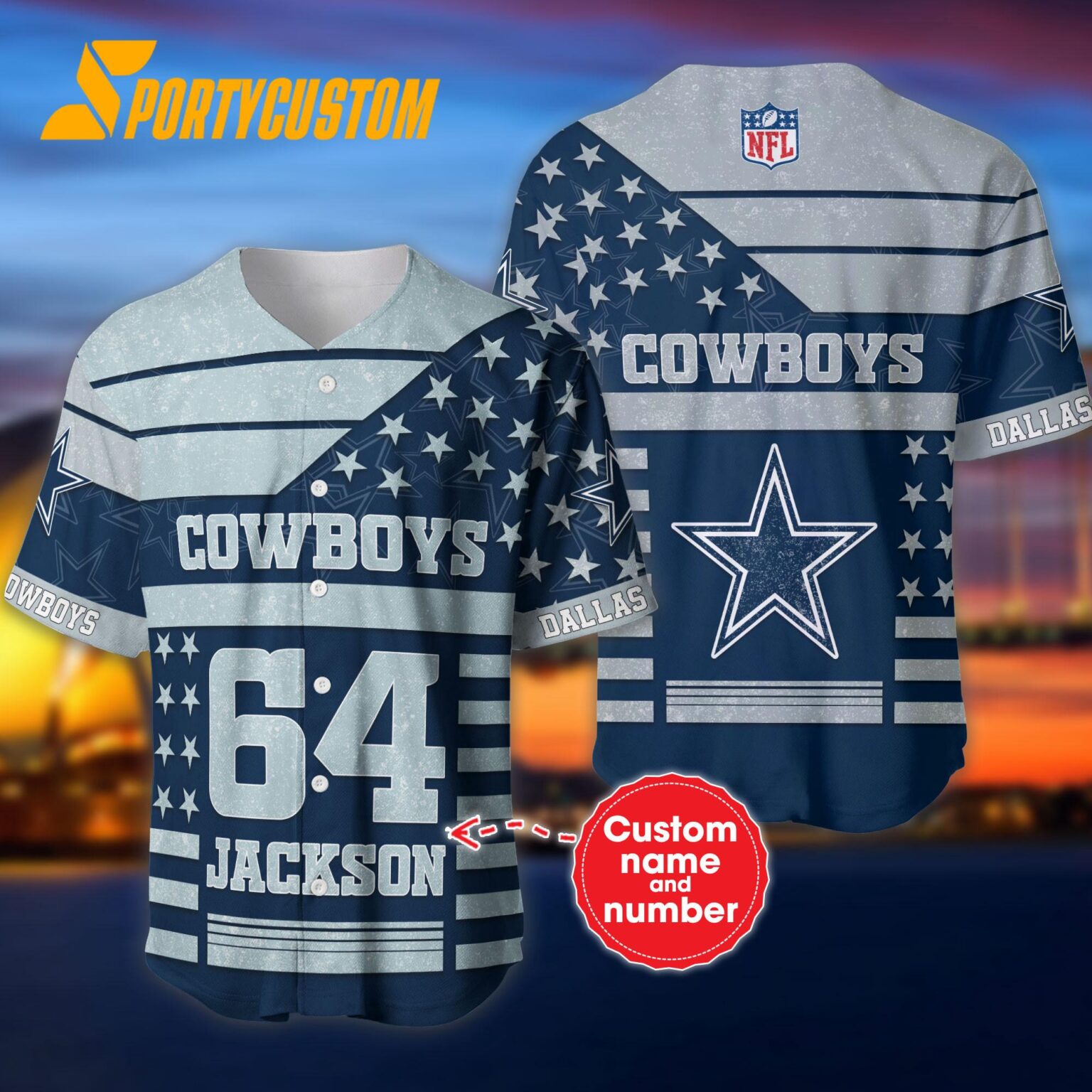 NFL Dallas Cowboys Personalized American Flag Baseball Jersey