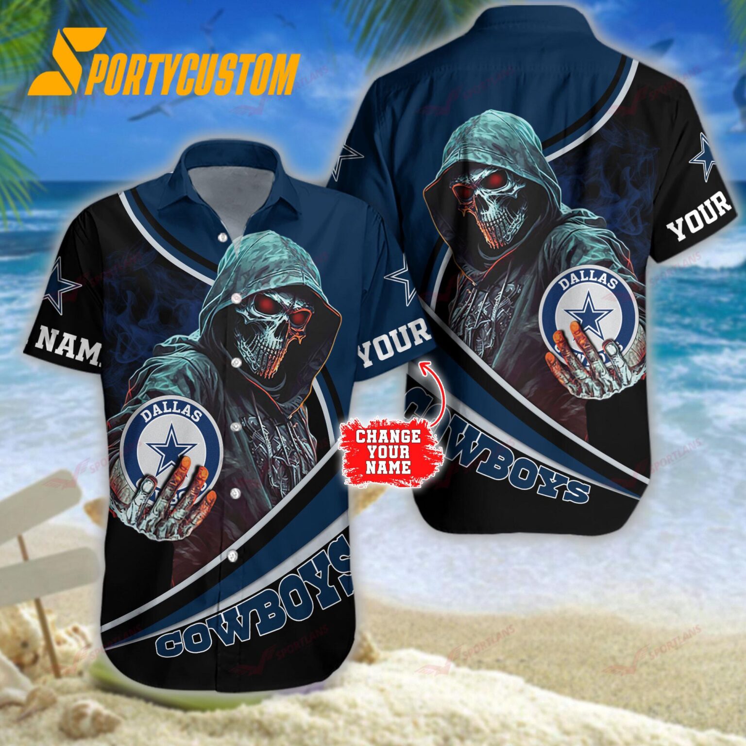 NFL Dallas Cowboys Personalized Skull Football Summer Hawaiian Shirt