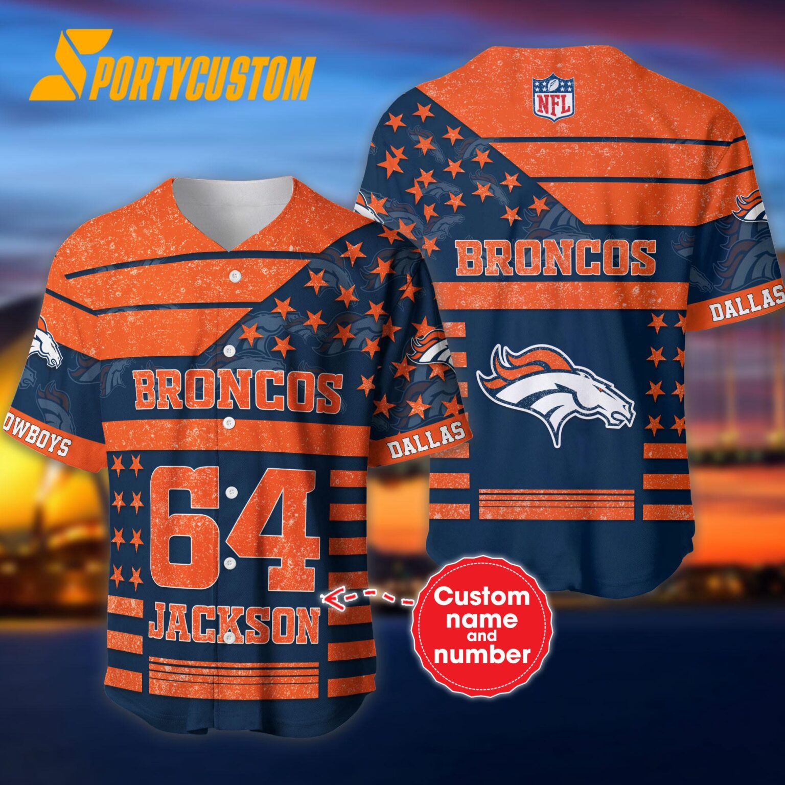 NFL Denver Broncos Personalized American Flag Baseball Jersey