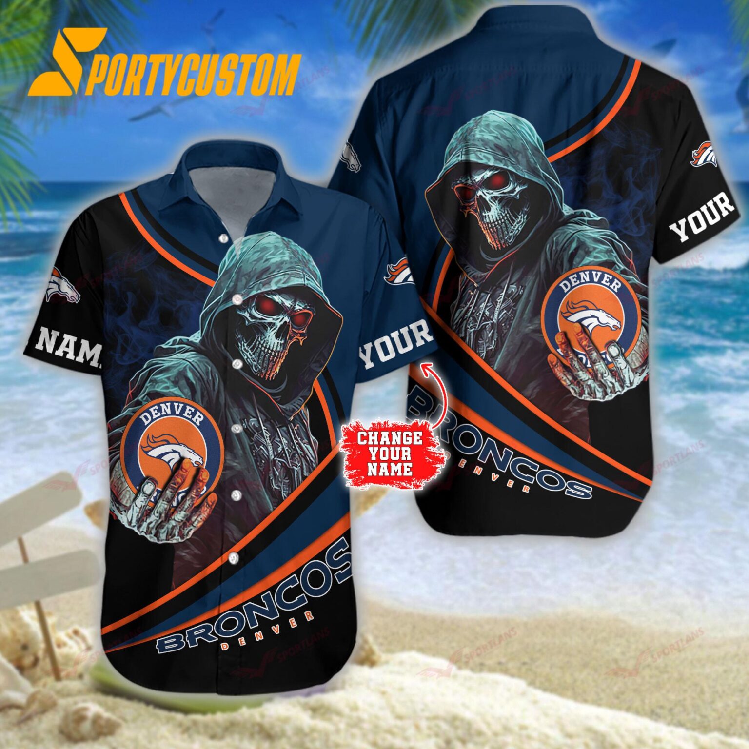 NFL Denver Broncos Personalized Skull Football Summer Hawaiian Shirt
