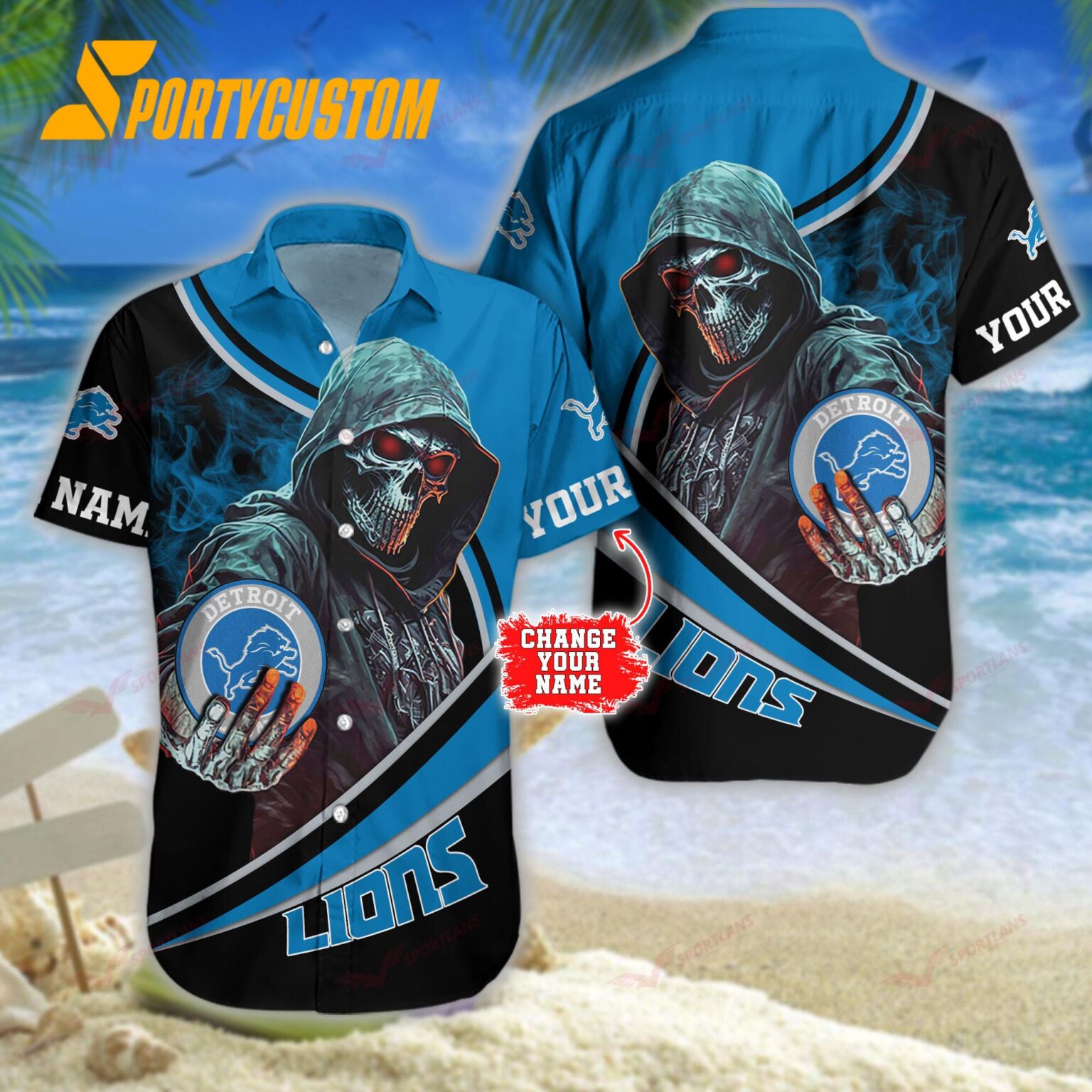 NFL Detroit Lions Personalized Skull Football Summer Hawaiian Shirt
