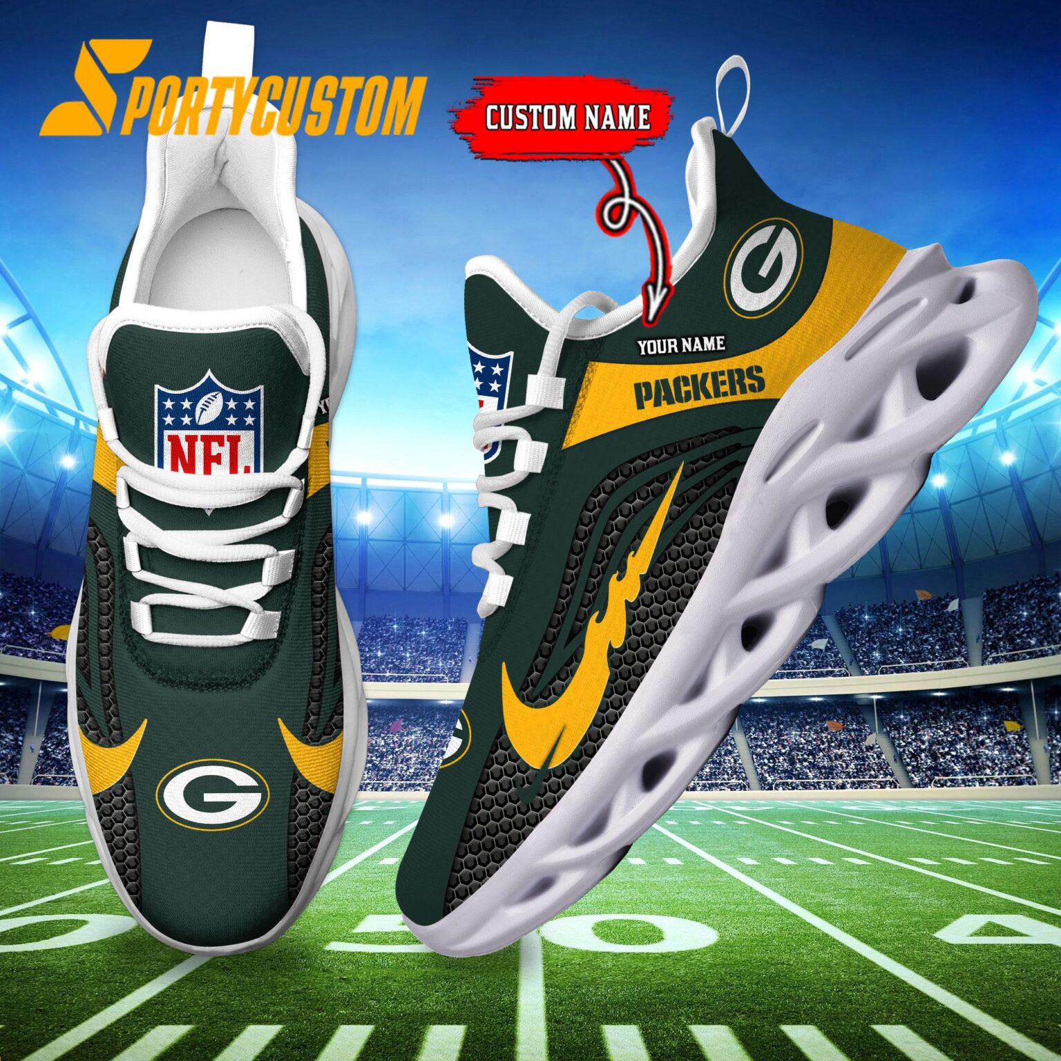 NFL Green Bay Packers Football Team New Design Max Soul Shoes Sneaker