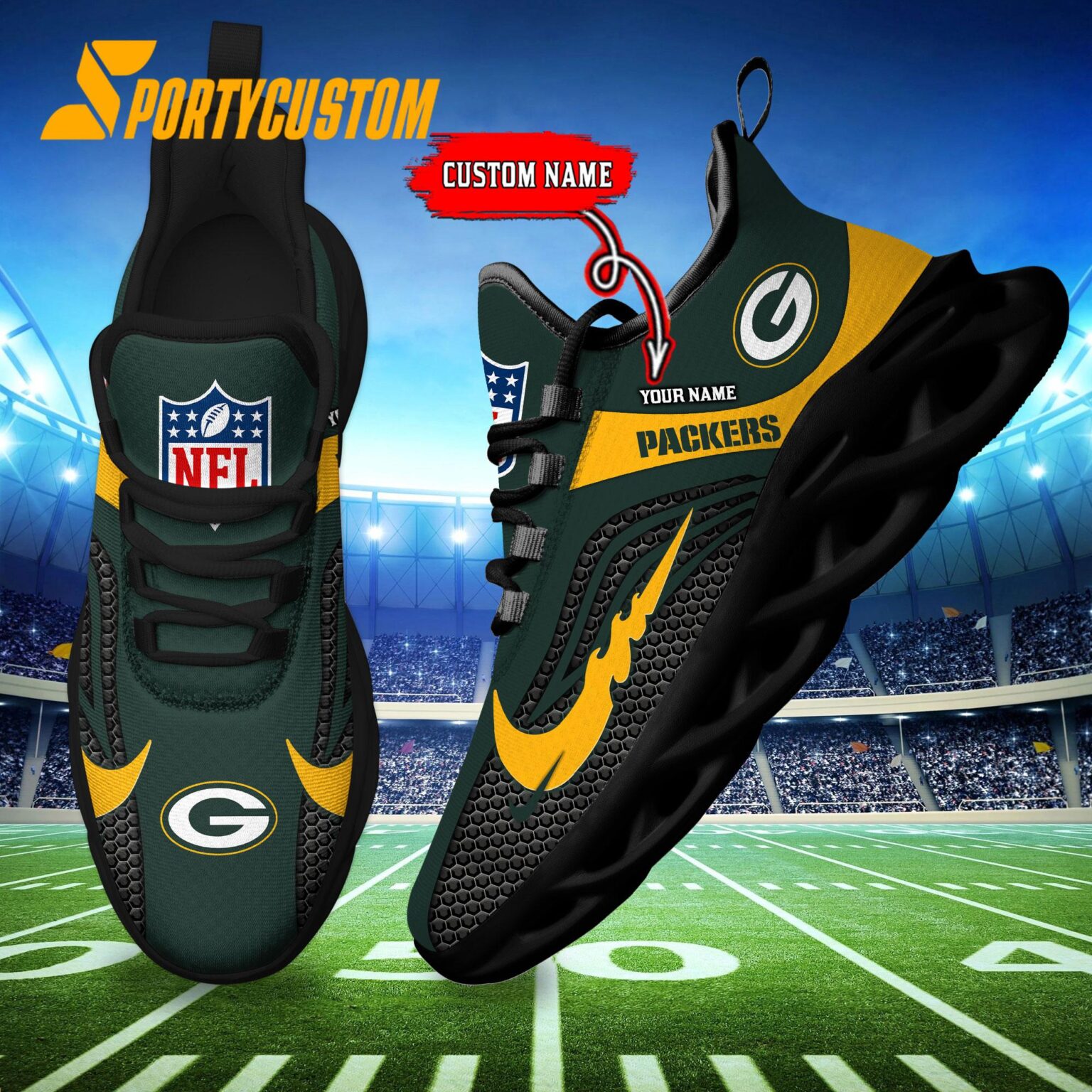 NFL Green Bay Packers Football Team New Design Max Soul Shoes Sneaker