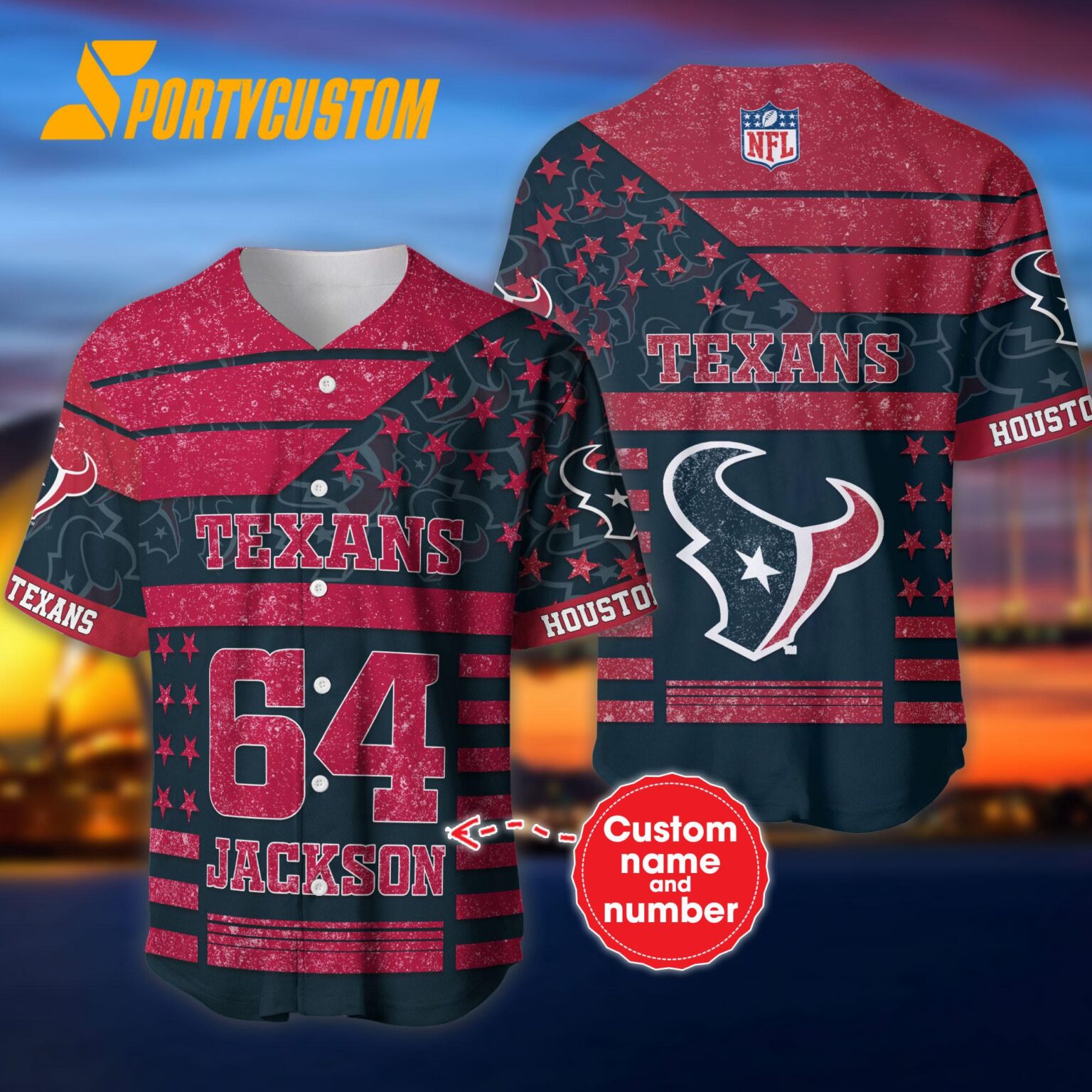 NFL Houston Texans Personalized American Flag Baseball Jersey