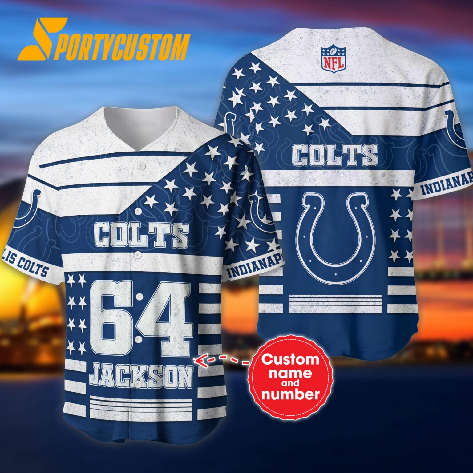 NFL Indianapolis Colts Personalized American Flag Baseball Jersey