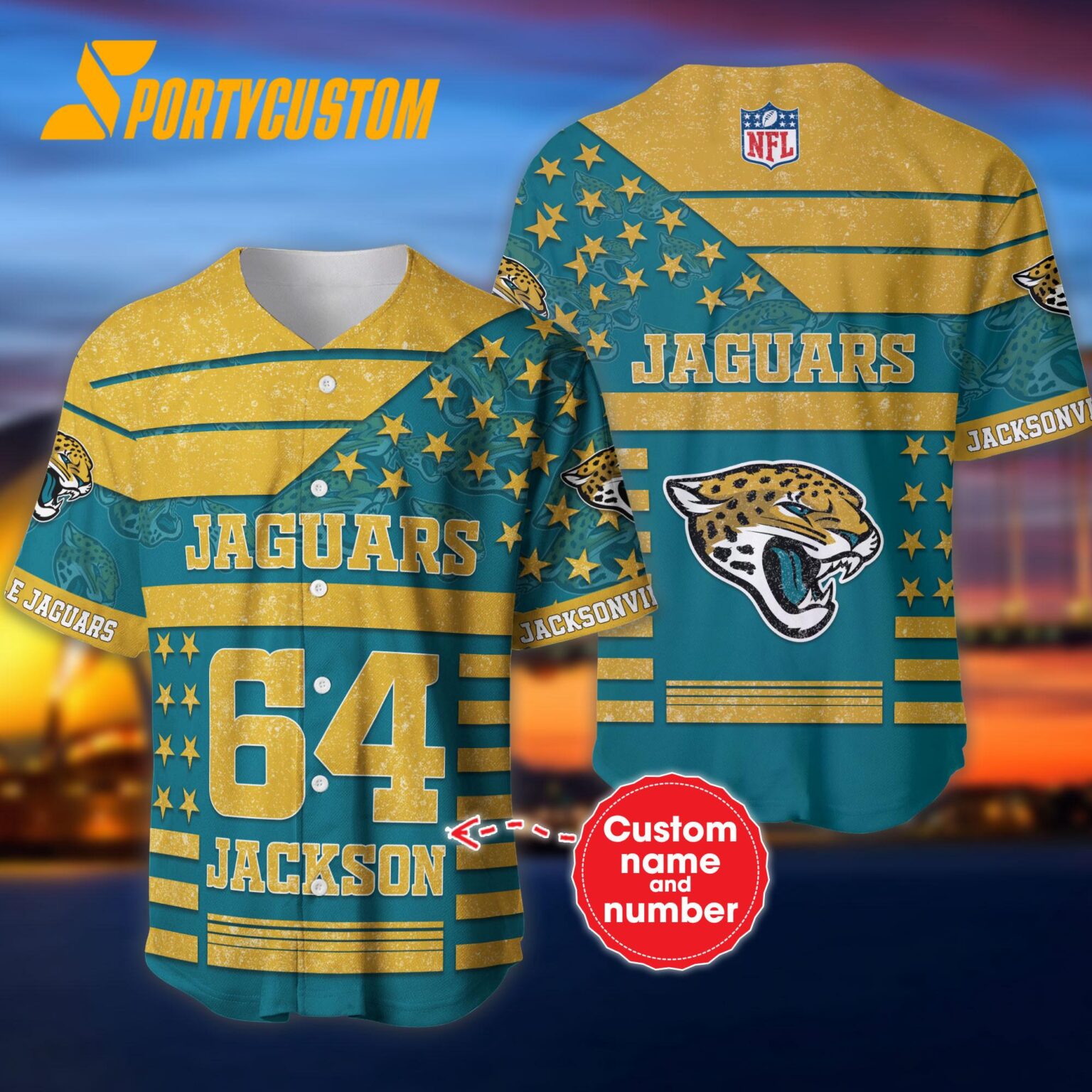 NFL Jacksonville Jaguars Personalized American Flag Baseball Jersey