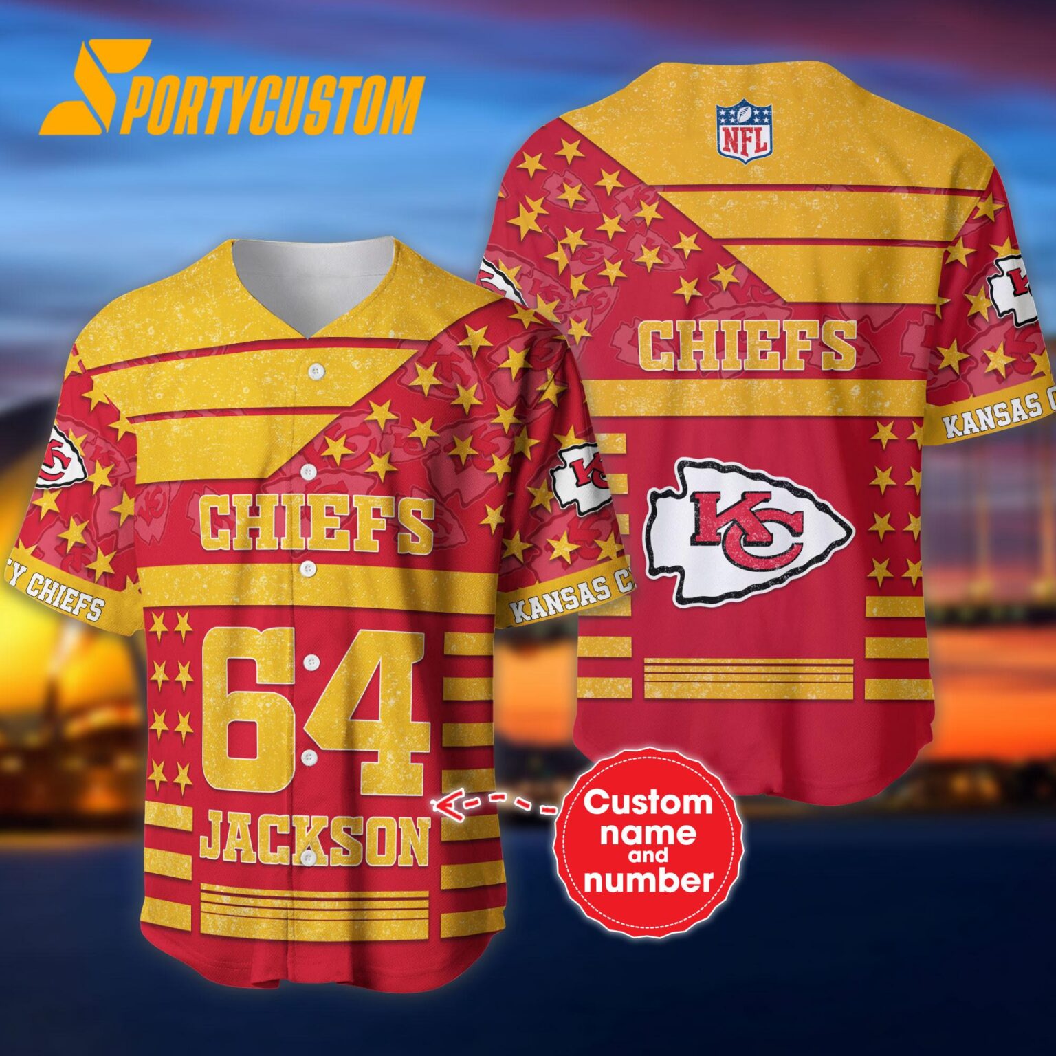 NFL Kansas City Chiefs Personalized American Flag Baseball Jersey