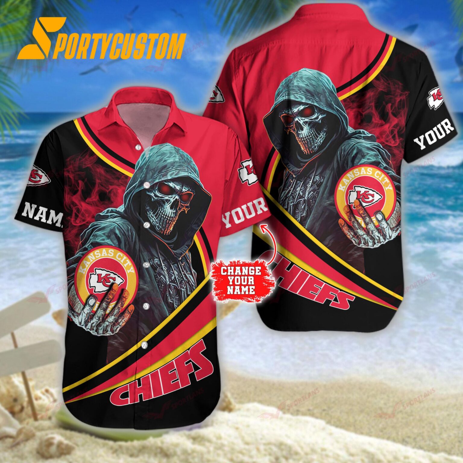 NFL Kansas City Chiefs Personalized Skull Football Summer Hawaiian Shirt