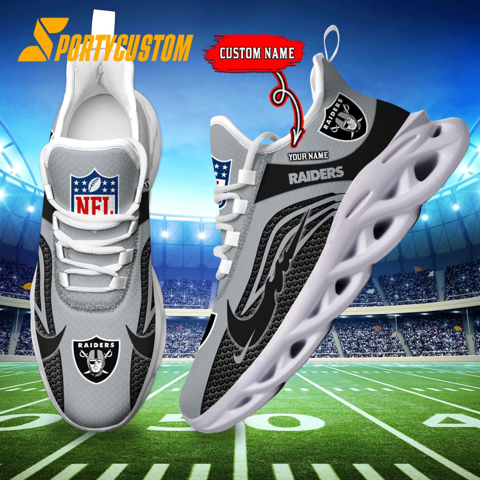 NFL Las Vegas Raiders Football Team New Design Max Soul Shoes Sneaker