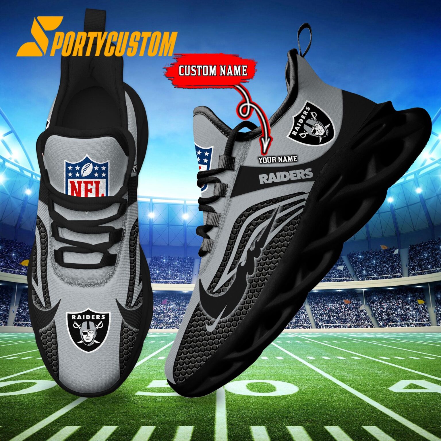 NFL Las Vegas Raiders Football Team New Design Max Soul Shoes Sneaker