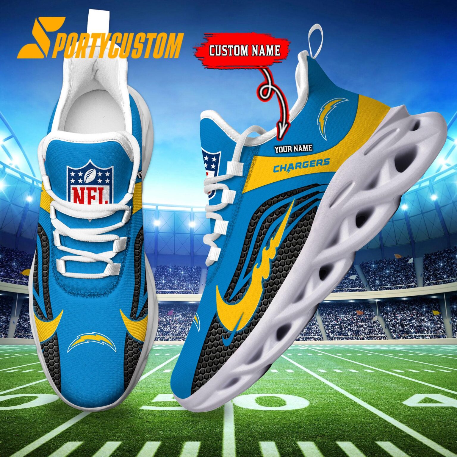 NFL Los Angeles Chargers Football Team New Design Max Soul Shoes Sneaker