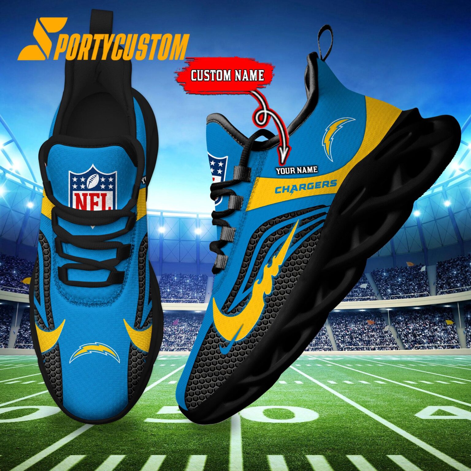 NFL Los Angeles Chargers Football Team New Design Max Soul Shoes Sneaker