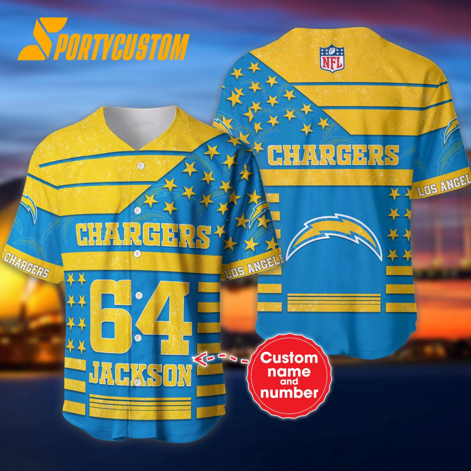 NFL Los Angeles Chargers Personalized American Flag Baseball Jersey