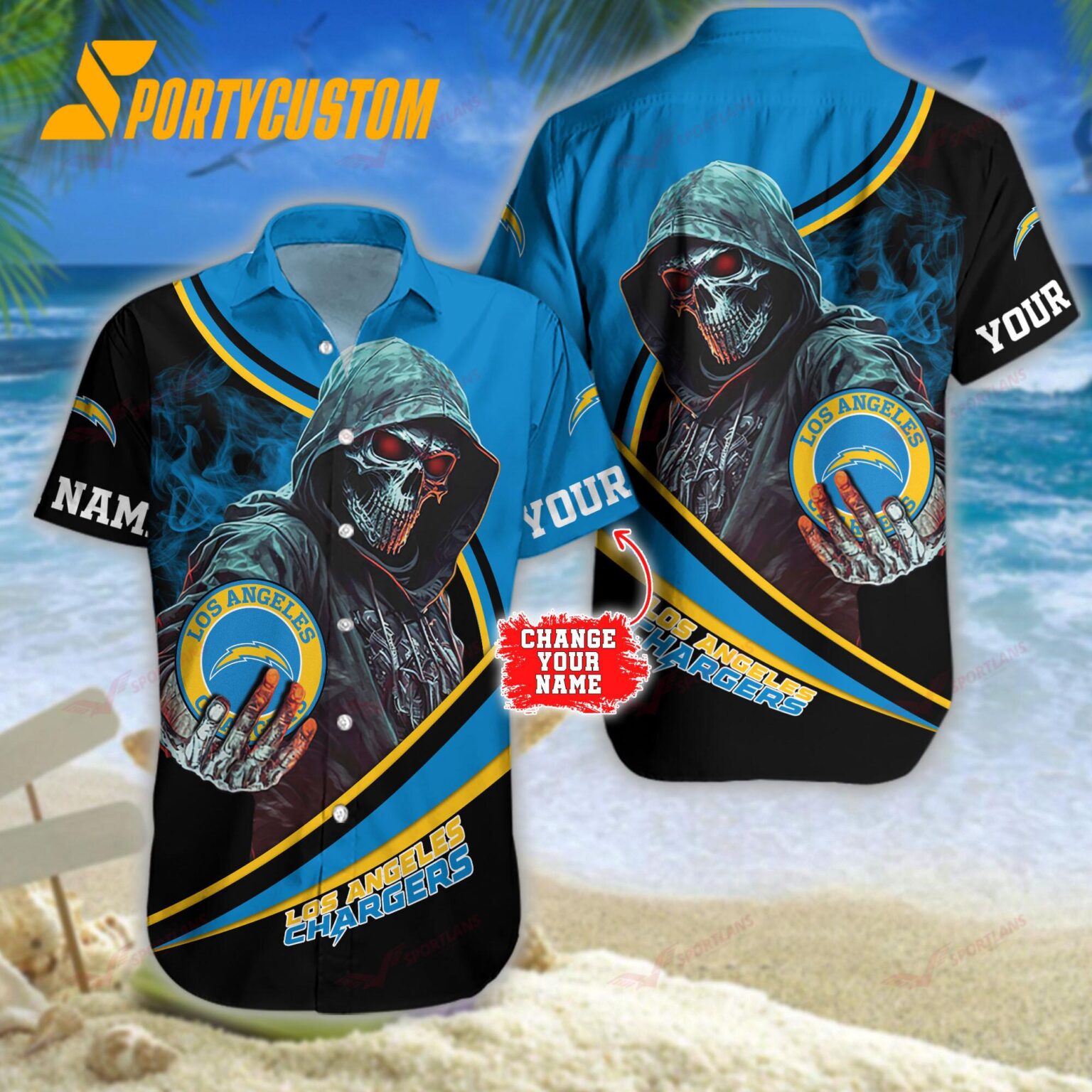 NFL Los Angeles Chargers Personalized Skull Football Summer Hawaiian Shirt