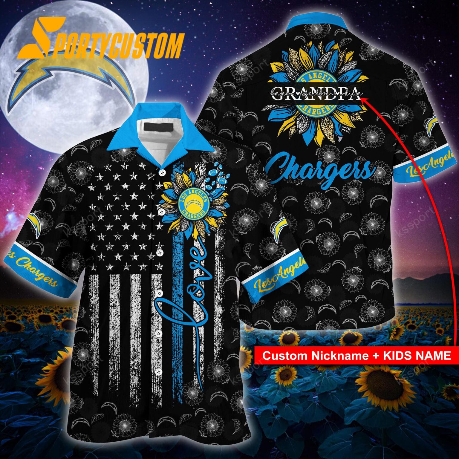 NFL Los Angeles Chargers Sunflower For Mother Day Father Day Hawaiian Shirt