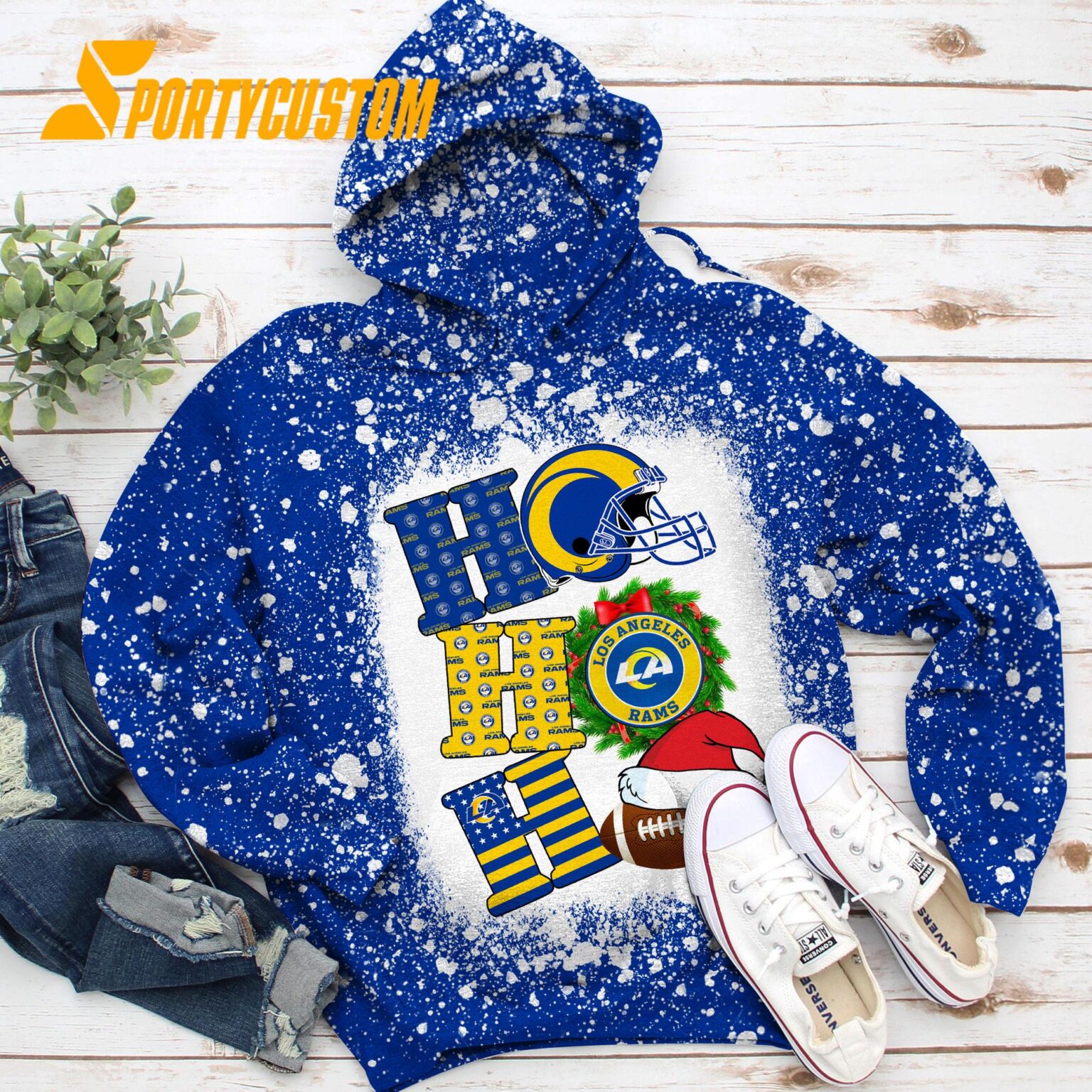 NFL Los Angeles Rams Football Santa Hats HoHoHo Christmas Unisex TShirt, Hoodie, Sweatshirt