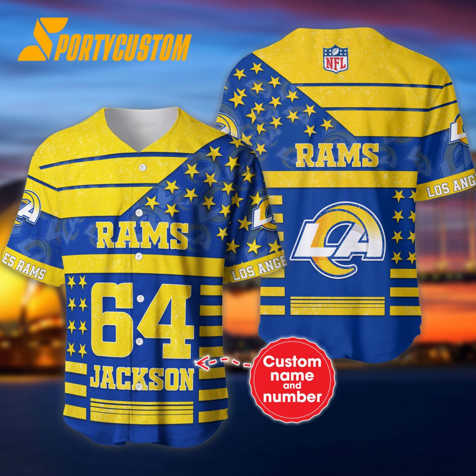 NFL Los Angeles Rams Personalized American Flag Baseball Jersey