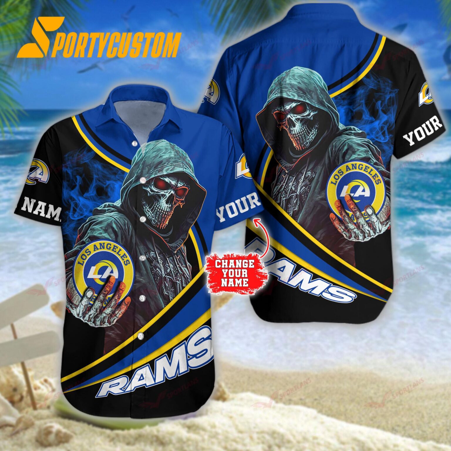 NFL Los Angeles Rams Personalized Skull Football Summer Hawaiian Shirt