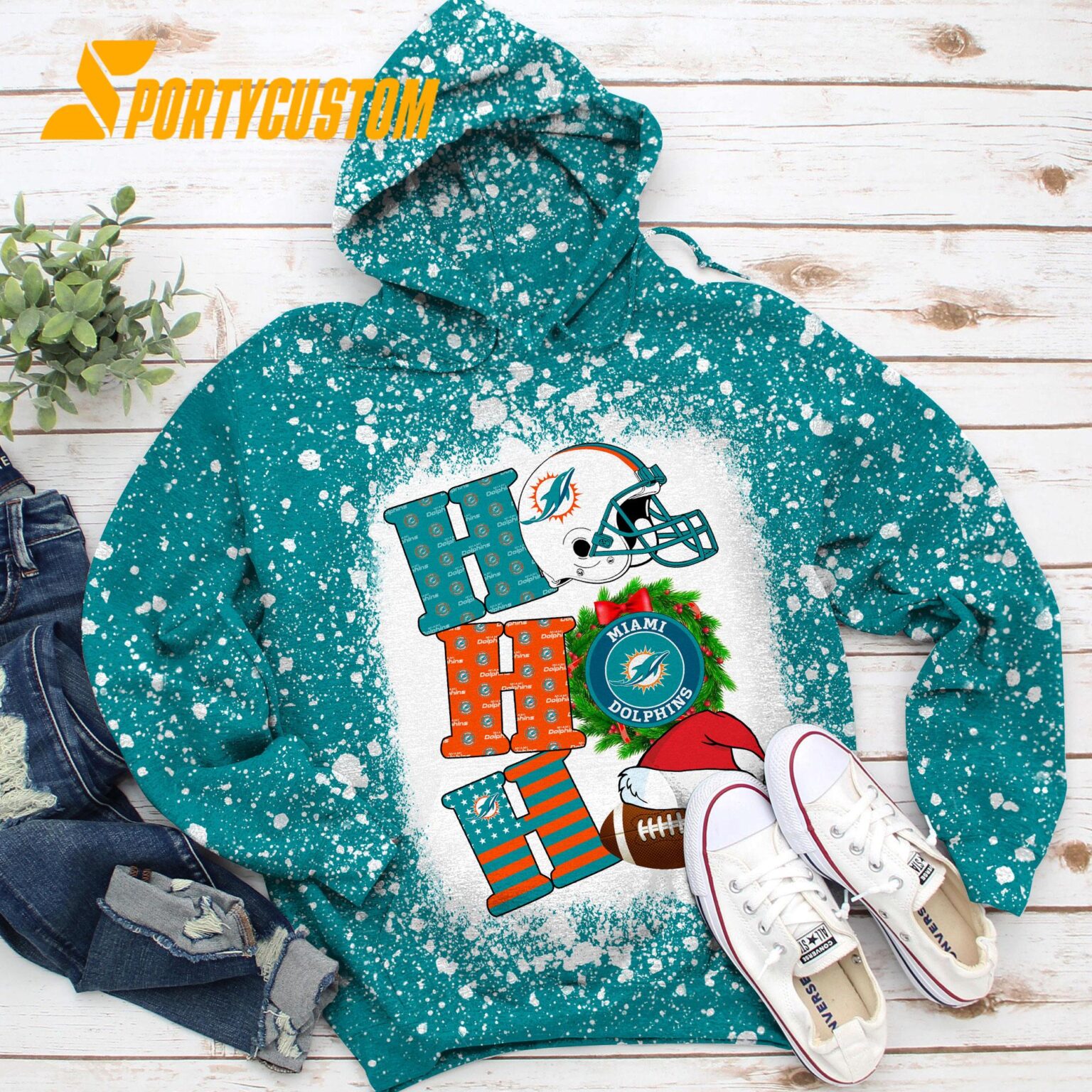 NFL Miami Dolphins Football Santa Hats HoHoHo Christmas Unisex TShirt, Hoodie, Sweatshirt