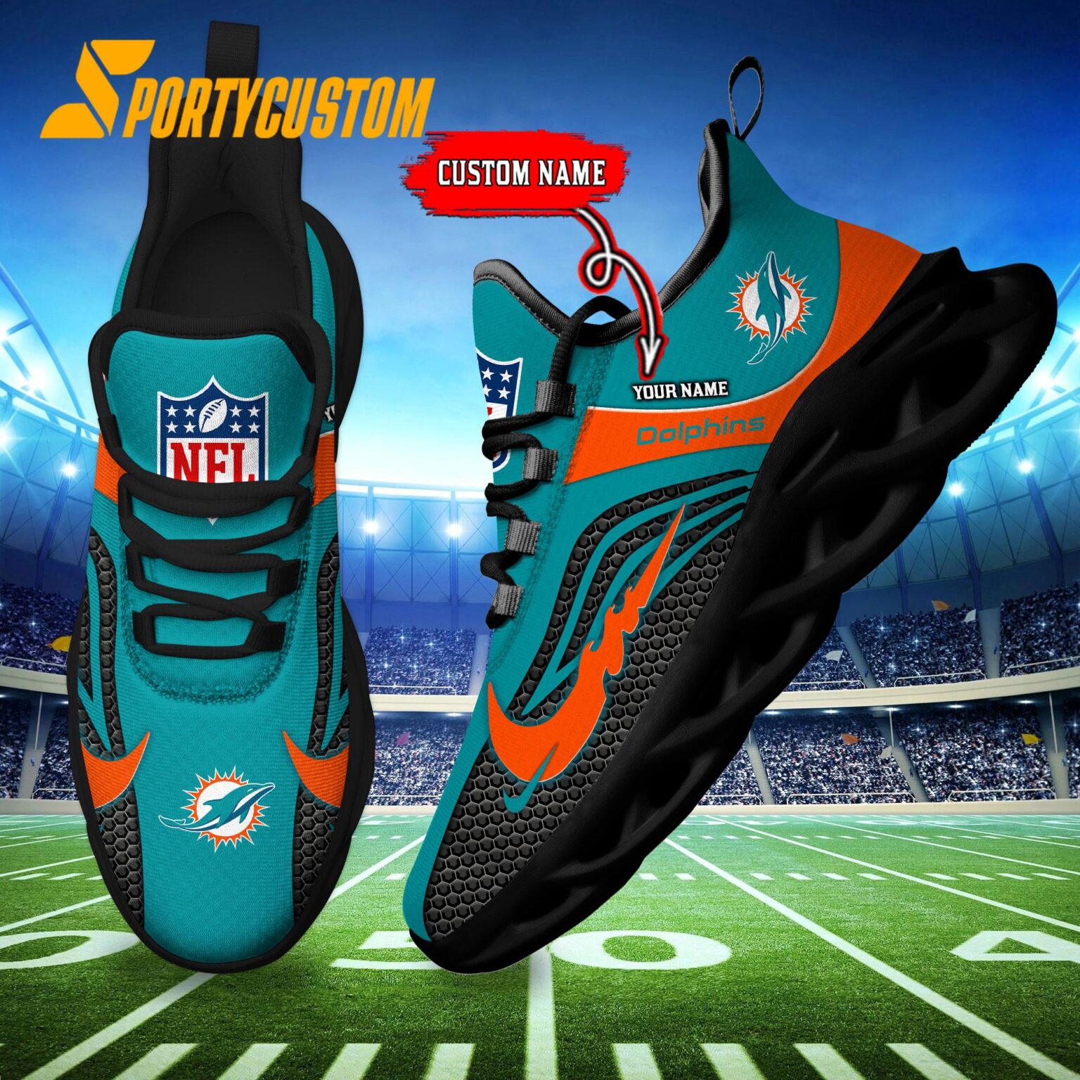 NFL Miami Dolphins Football Team New Design Max Soul Shoes Sneaker