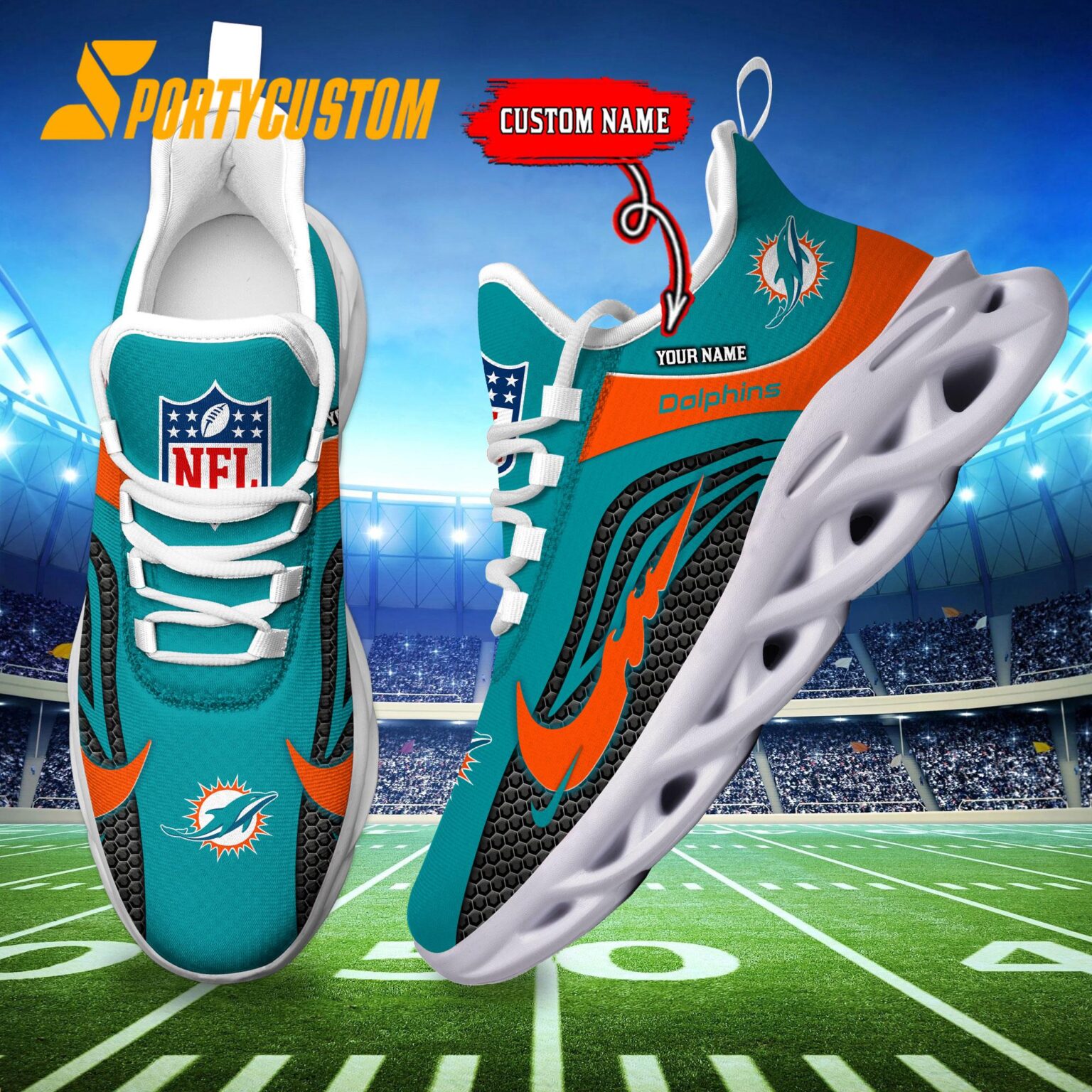 NFL Miami Dolphins Football Team New Design Max Soul Shoes Sneaker