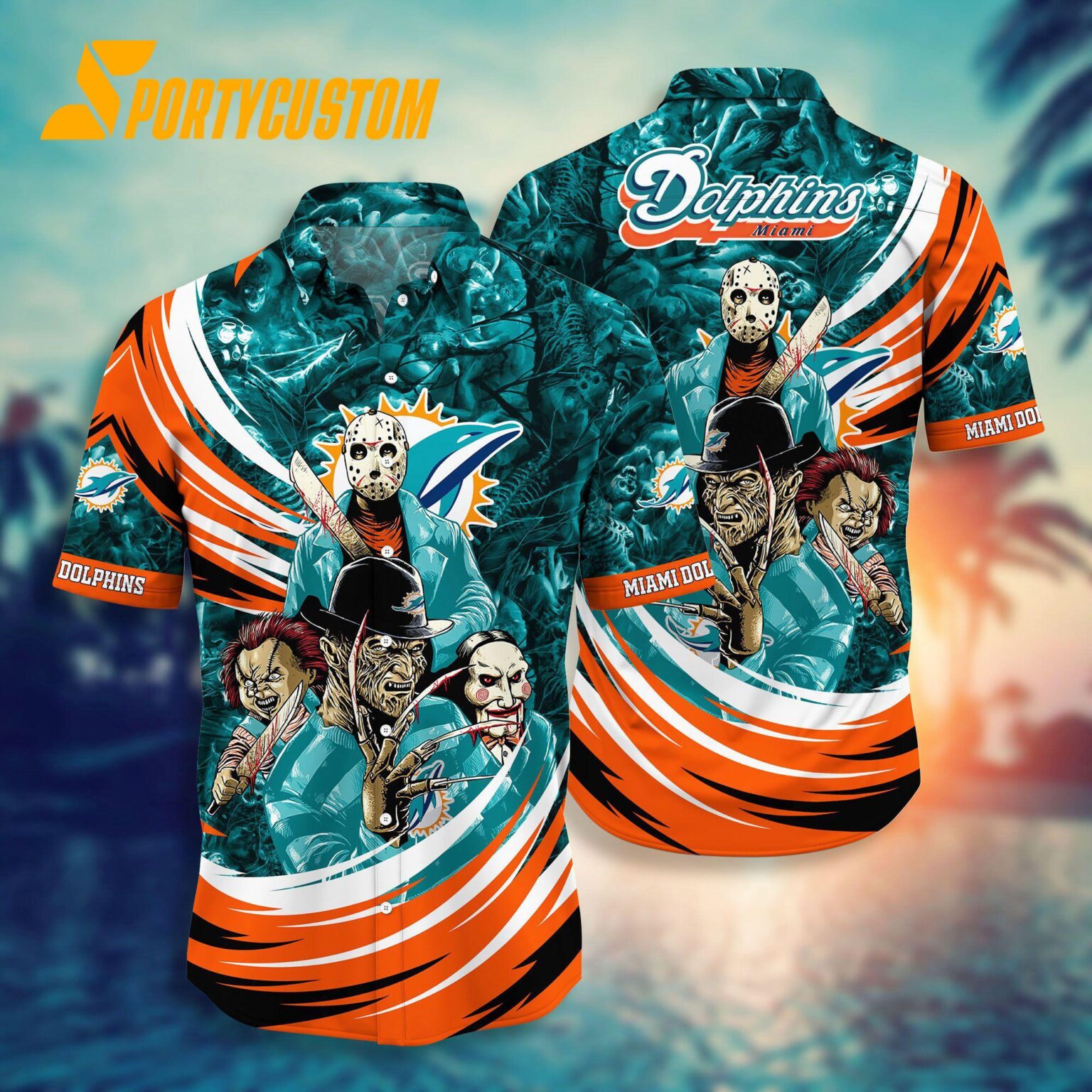 NFL Miami Dolphins Halloween Horror Movies Summer Hawaiian Shirts