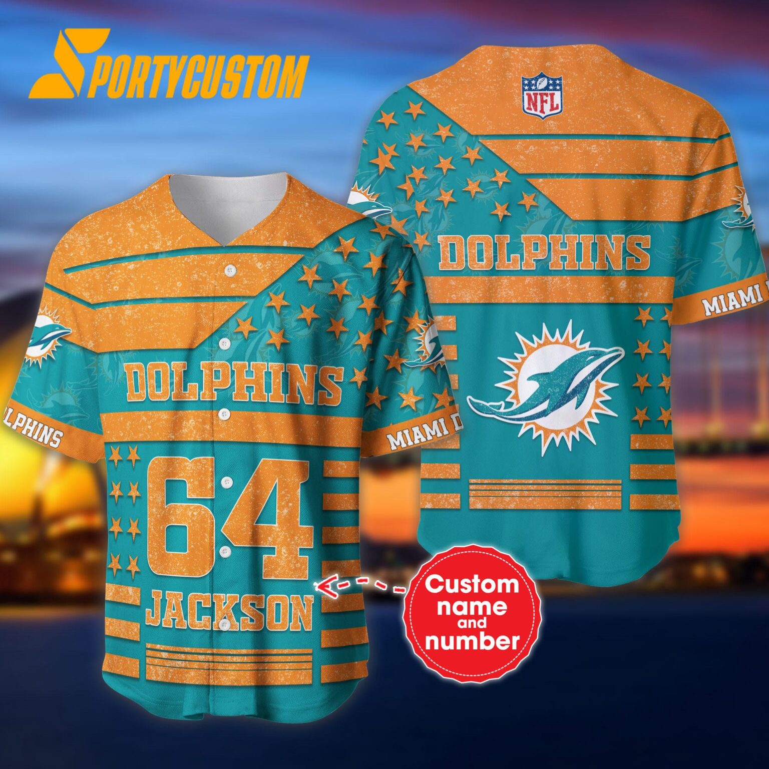 NFL Miami Dolphins Personalized American Flag Baseball Jersey