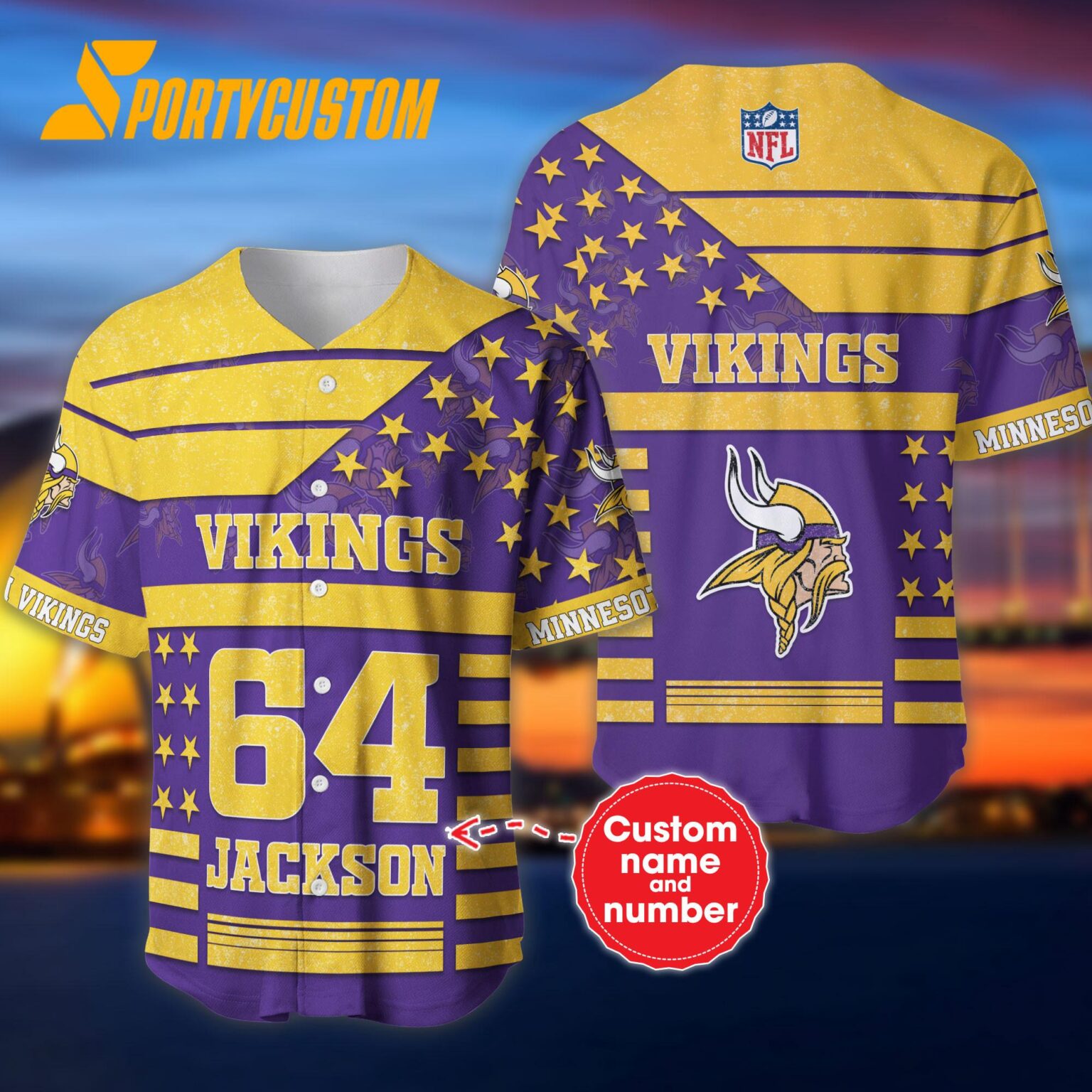 NFL Minnesota Vikings Personalized American Flag Baseball Jersey