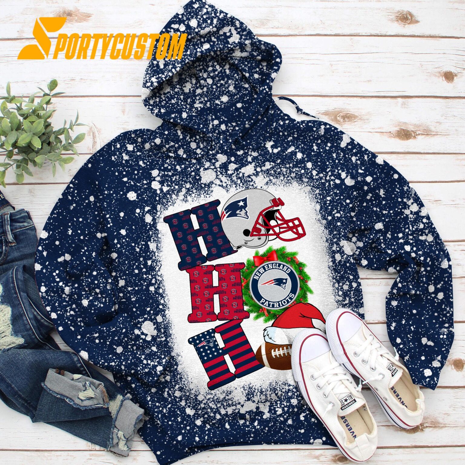 NFL New England Patriots Football Santa Hats HoHoHo Christmas Unisex TShirt, Hoodie, Sweatshirt