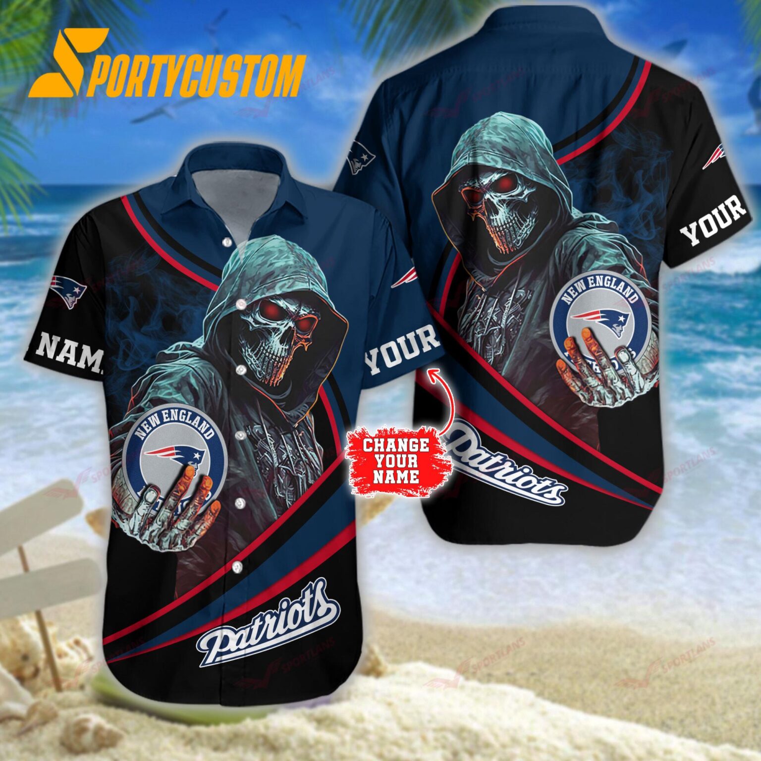 NFL New England Patriots Personalized Skull Football Summer Hawaiian Shirt
