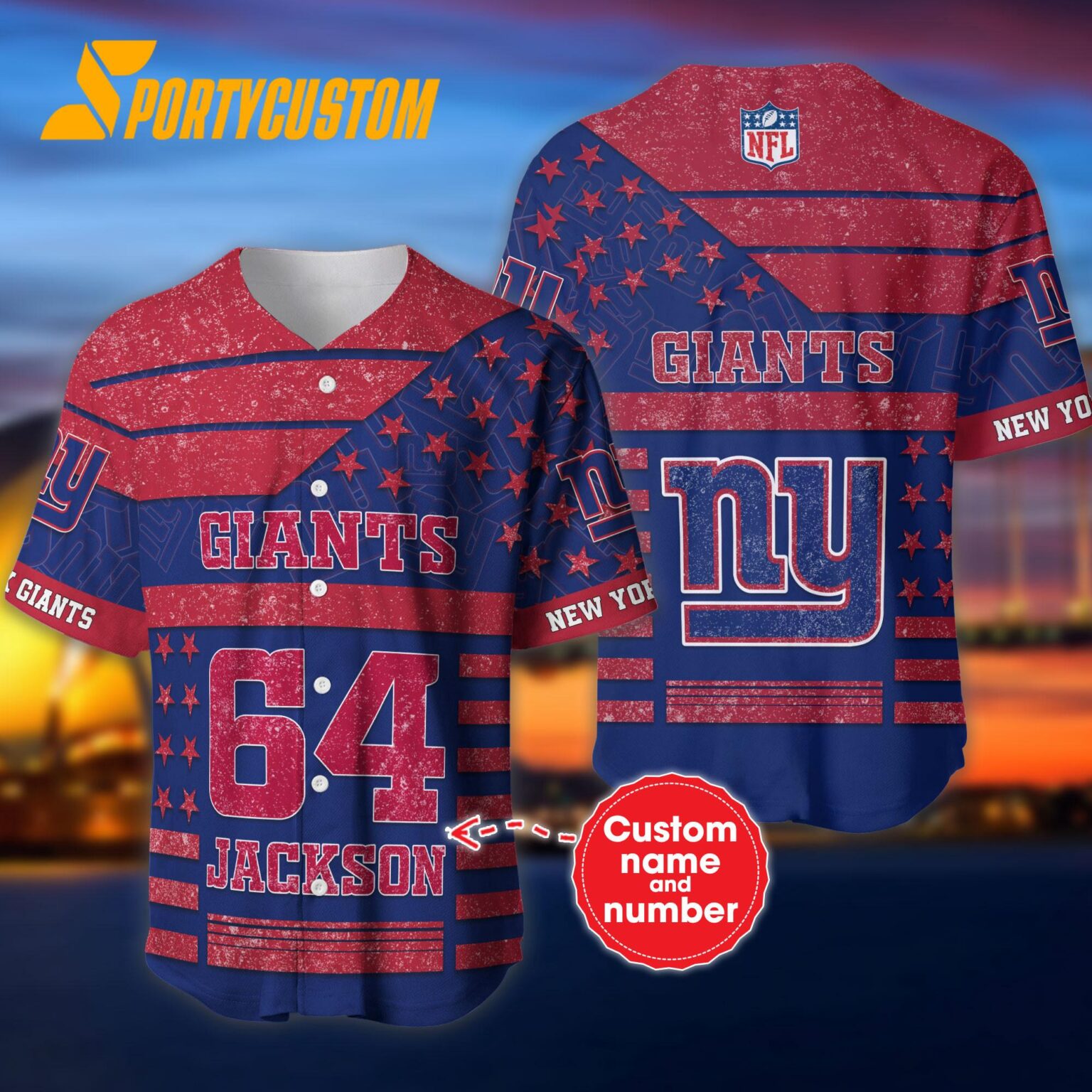 NFL New York Giants Personalized American Flag Baseball Jersey