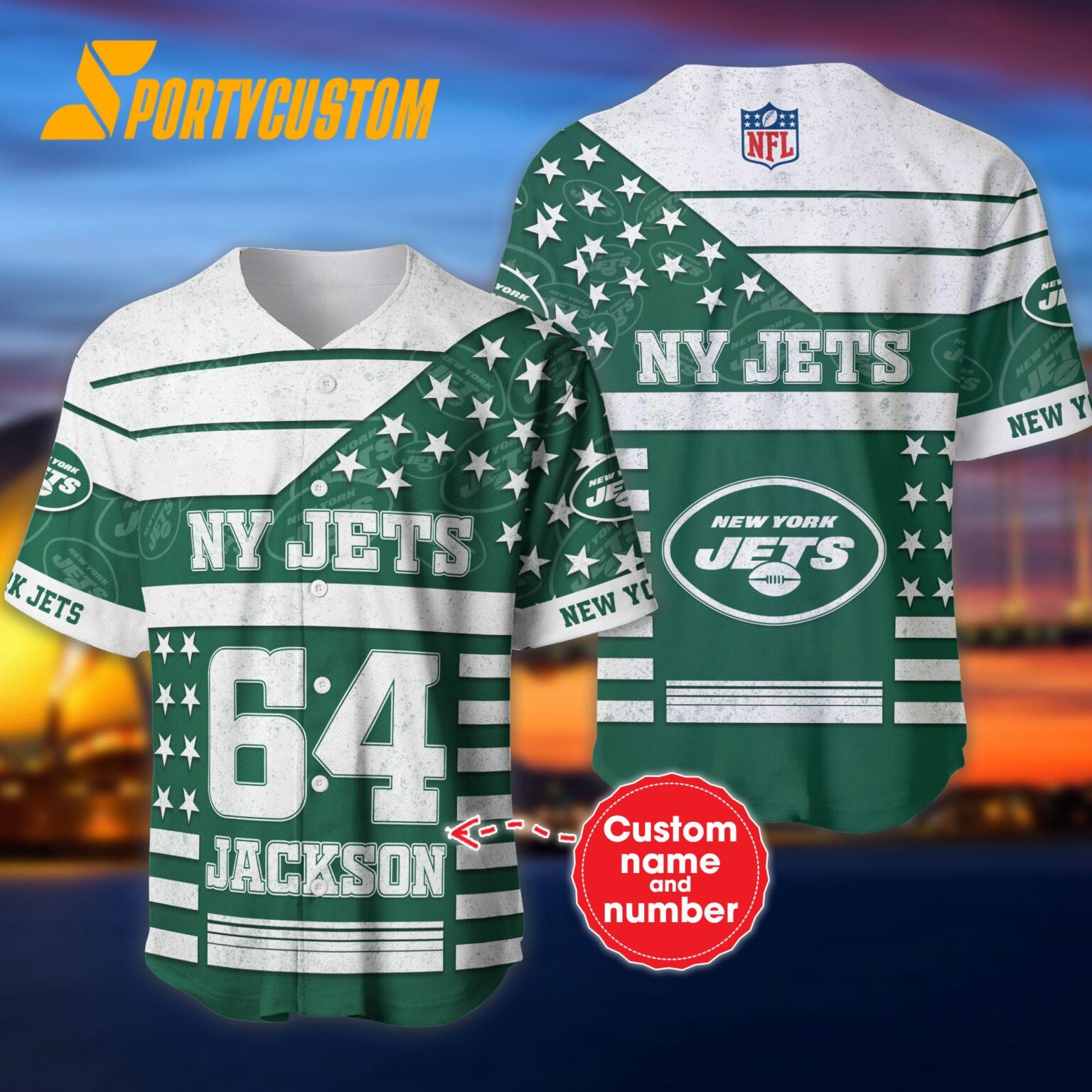 NFL New York Jets Personalized American Flag Baseball Jersey