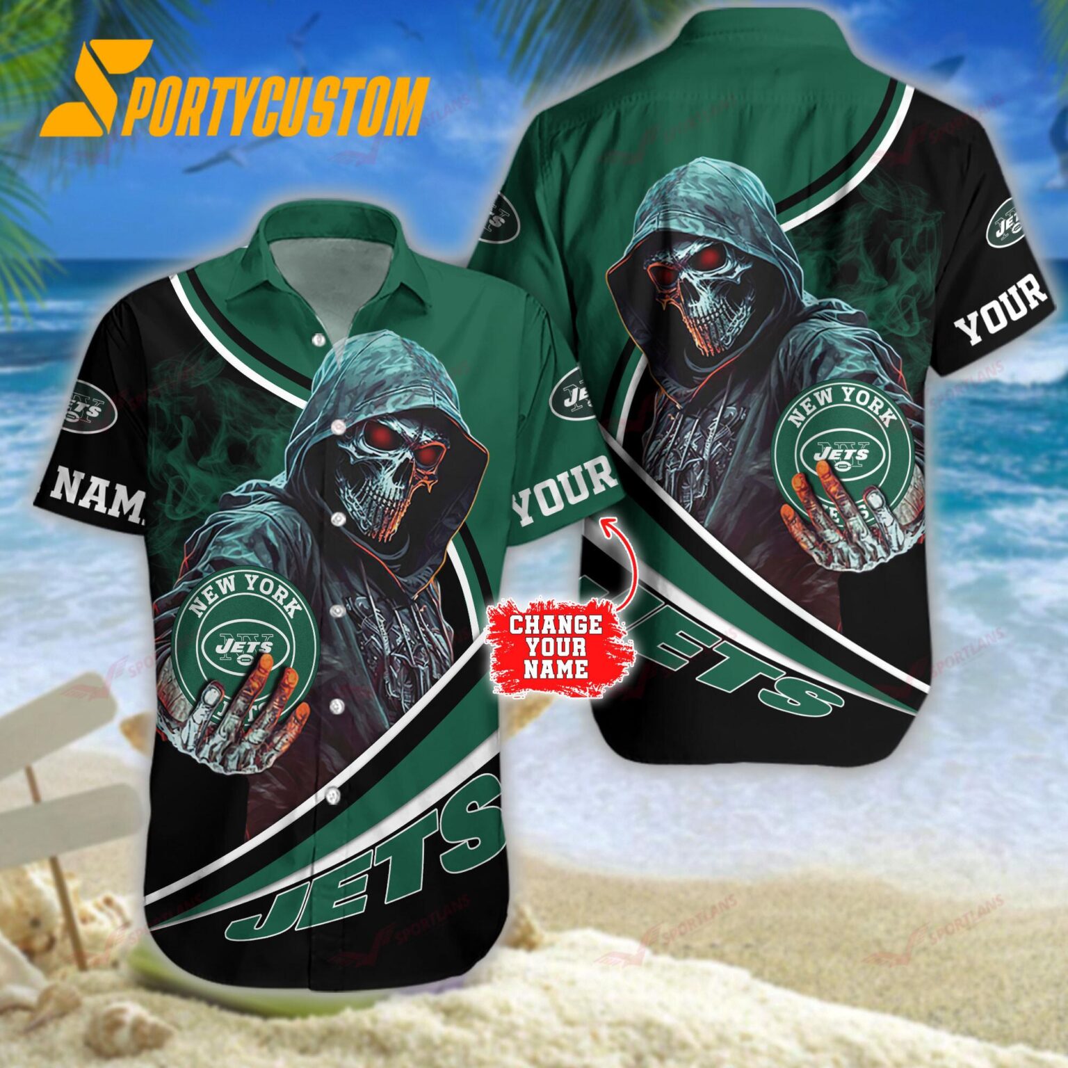 NFL New York Jets Personalized Skull Football Summer Hawaiian Shirt